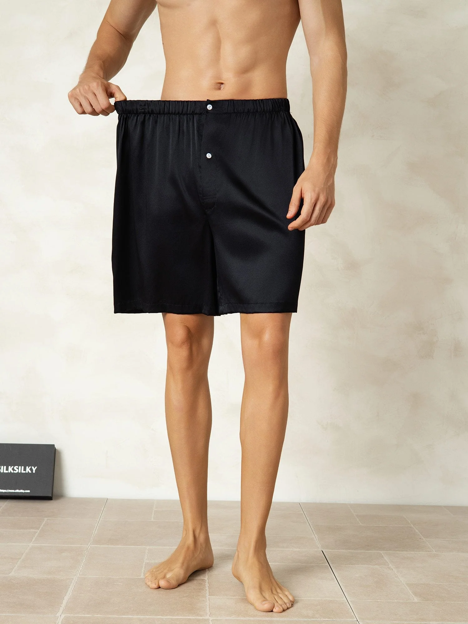 Pure Silk Elastic Waist Men's Sleep Shorts - Image 5