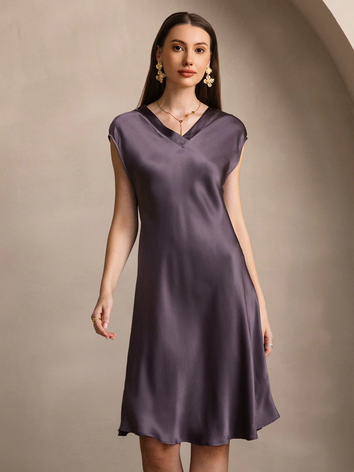 Pure Silk Cap Sleeve V-neck Nightdress - Image 22