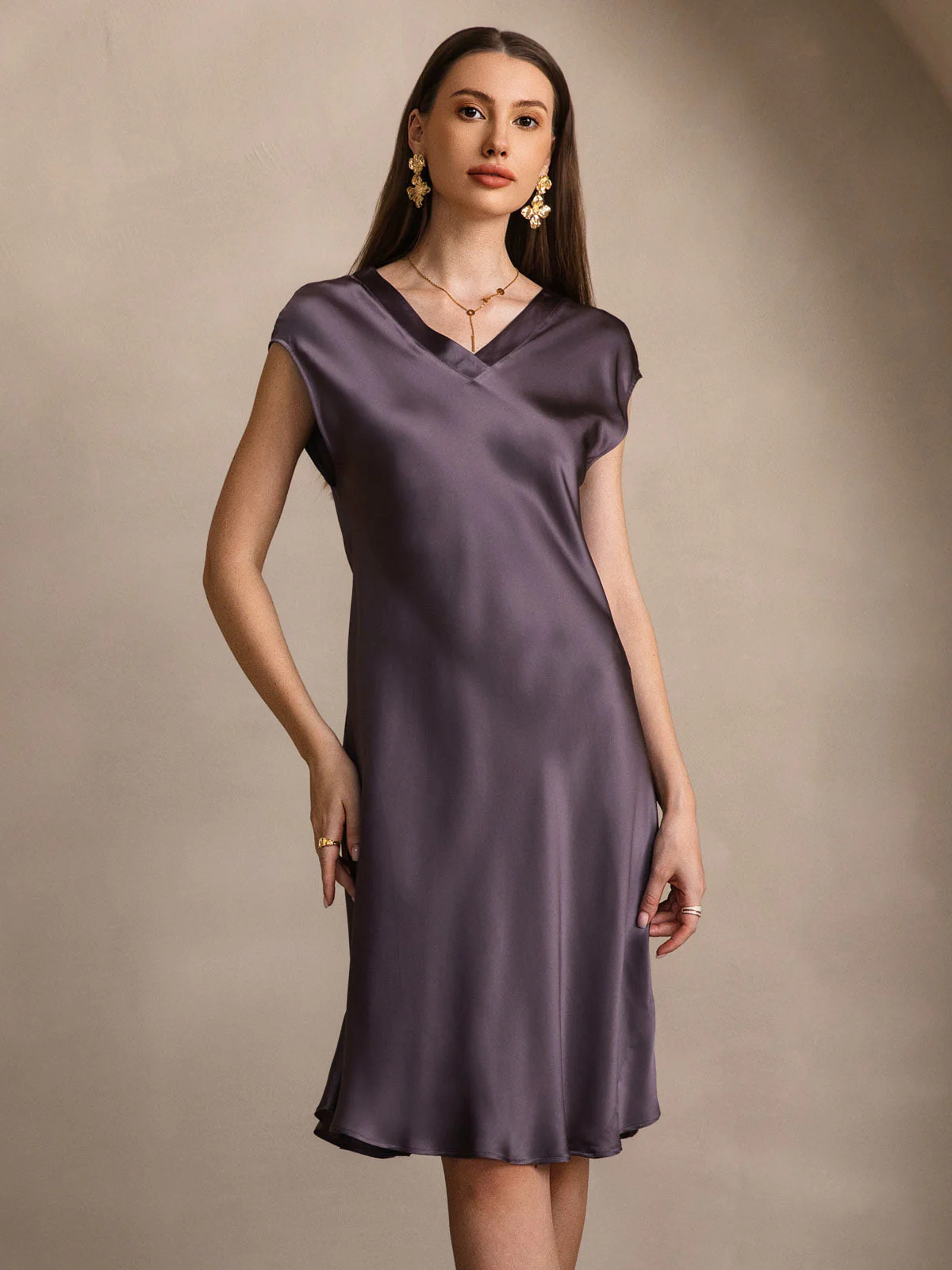 Pure Silk Cap Sleeve V-neck Nightdress - Image 23