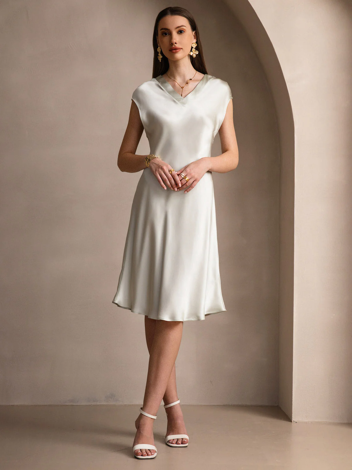 Pure Silk Cap Sleeve V-neck Nightdress - Image 47