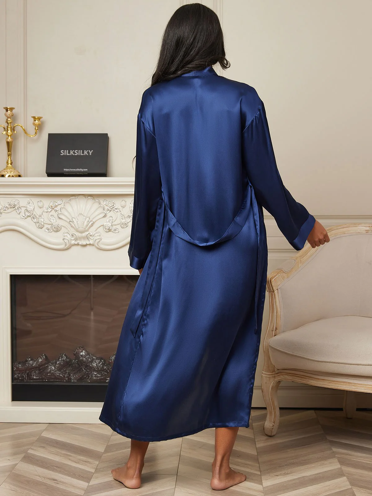 Women's Pure Silk Long Sleeve Midi Wrap Dressing Gown - Image 2