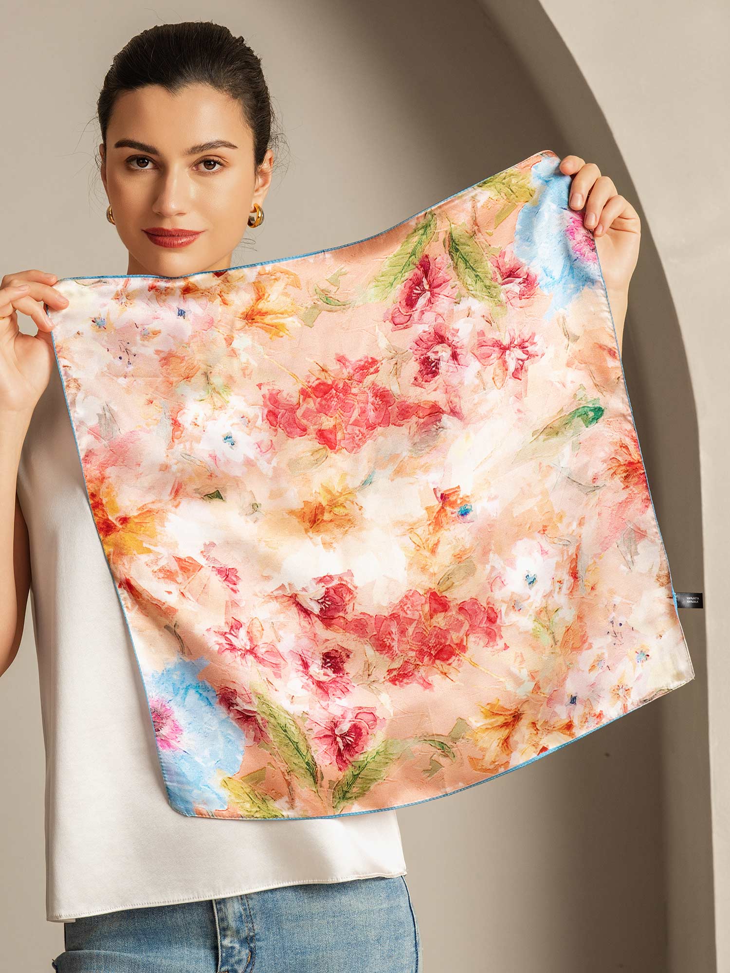 Pure Silk Floral Bliss Square Scarf - Size 53x53cm - Image 4