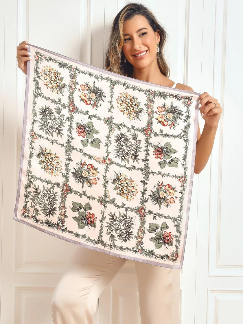 Pure Silk Floral Pattern Square Scarf 68x68cm/26.8 - Image 11