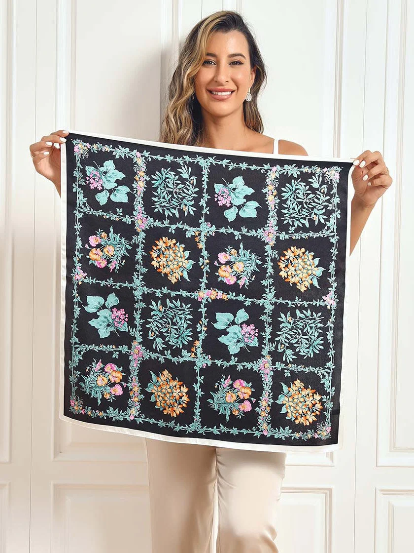 Pure Silk Floral Pattern Square Scarf 68x68cm/26.8 - Image 4