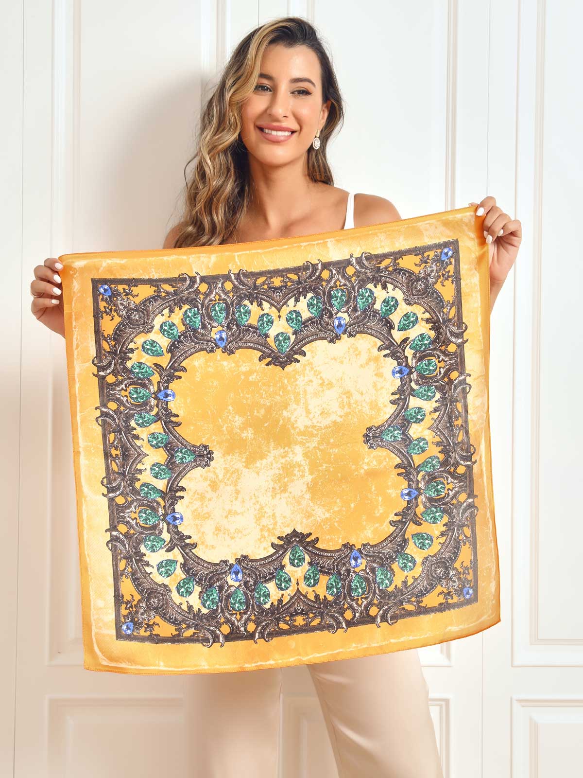 Pure Silk Floral Pattern Square Scarf 68x68cm/26.8 - Image 7