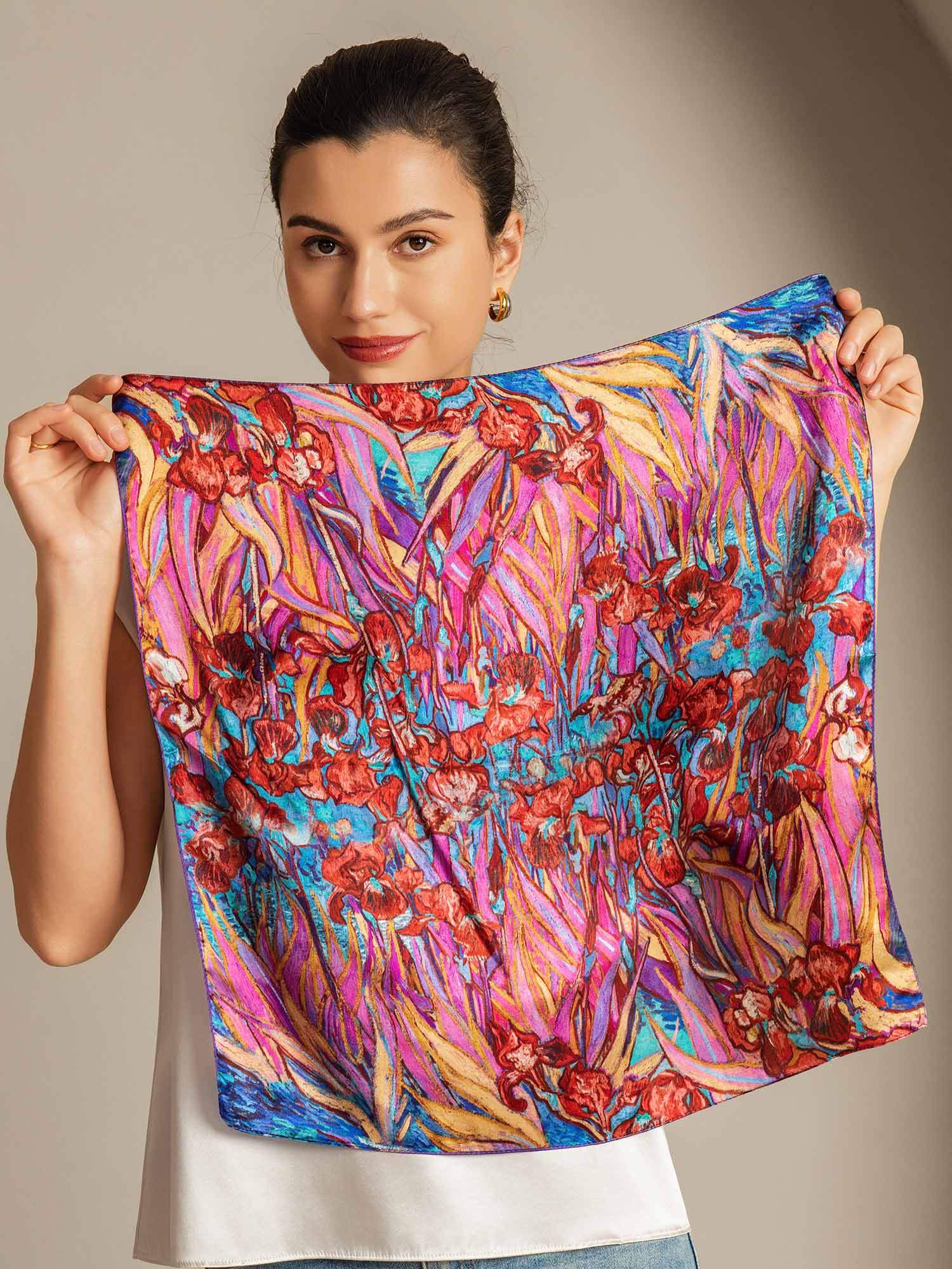 Pure Silk Floral Pattern  Square Scarf - Size 53x53cm - Image 2