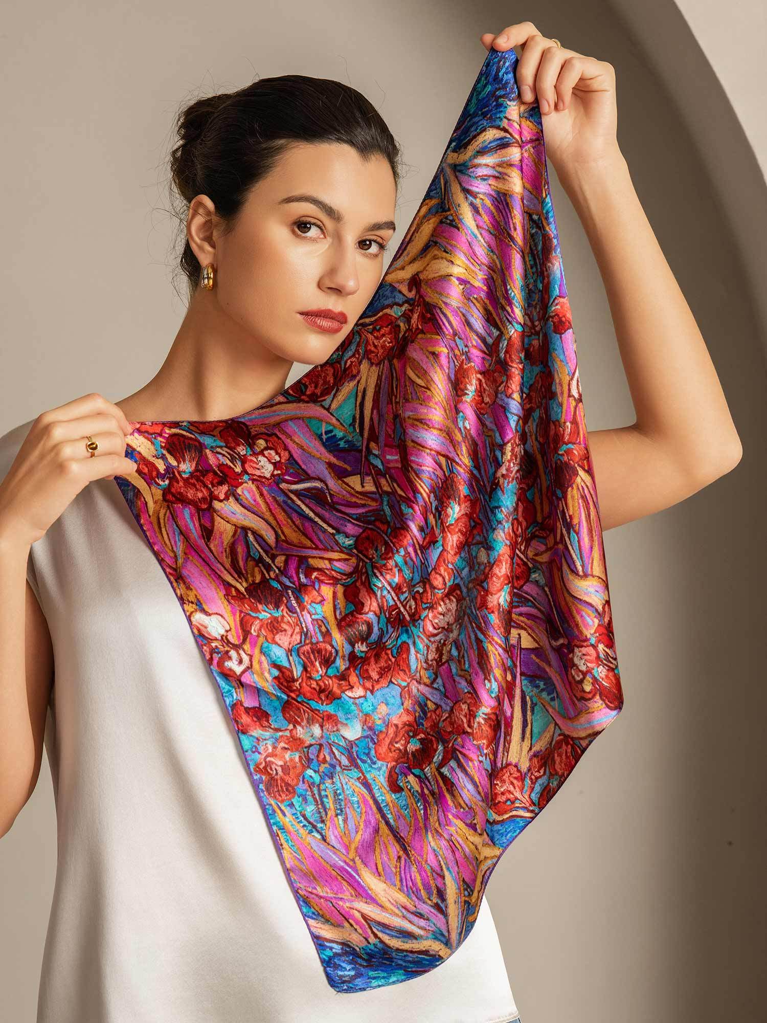 Pure Silk Floral Pattern  Square Scarf - Size 53x53cm - Image 3