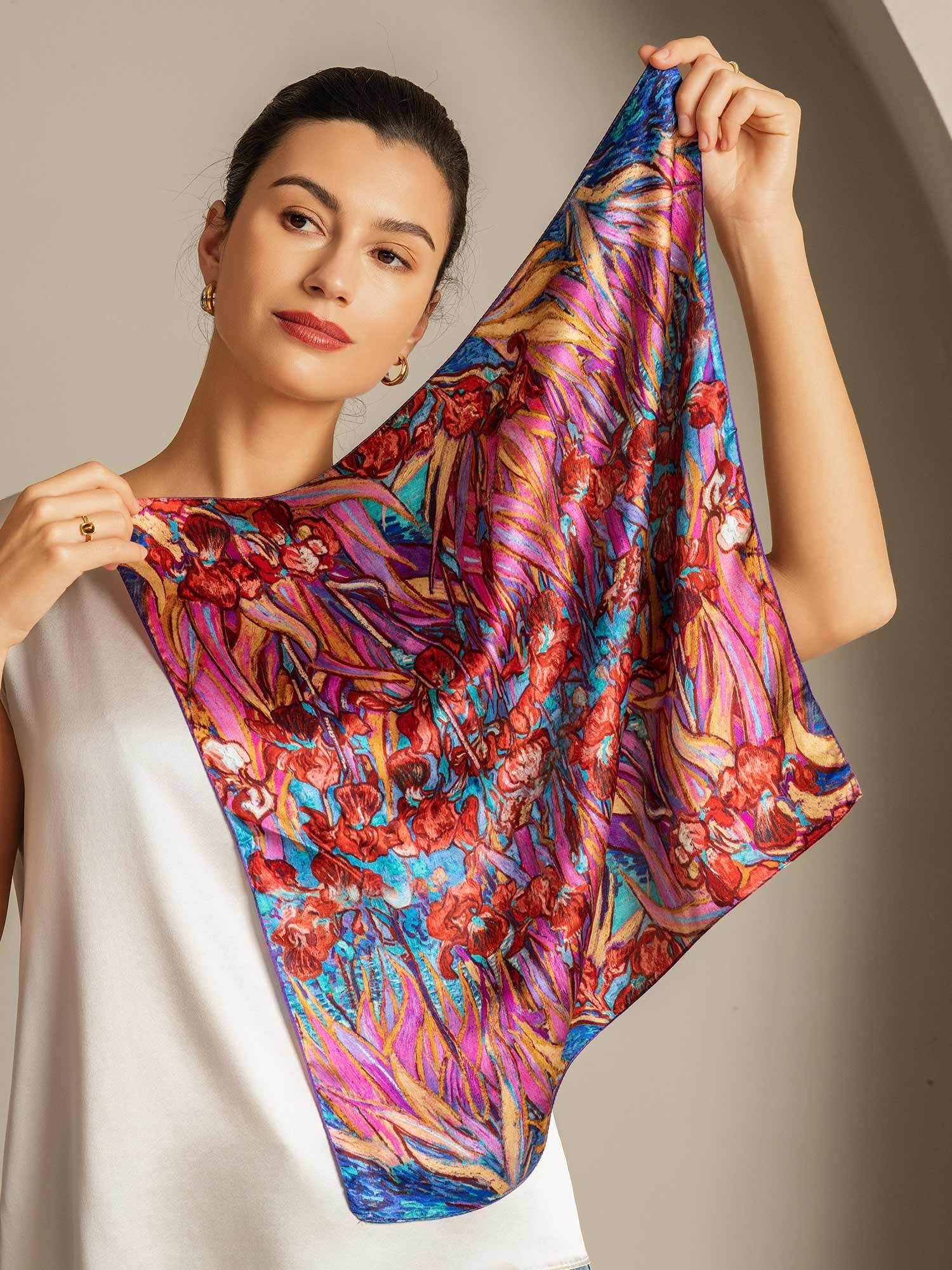 Pure Silk Floral Pattern  Square Scarf - Size 53x53cm - Image 5