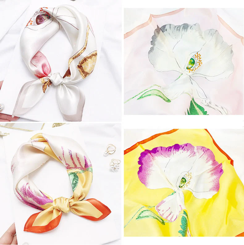 Pure Silk Floral Printed Square Scarf 53x53cm/21 - Image 4