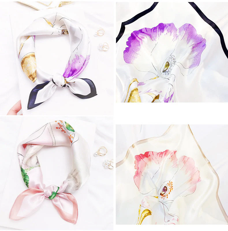 Pure Silk Floral Printed Square Scarf 53x53cm/21 - Image 5
