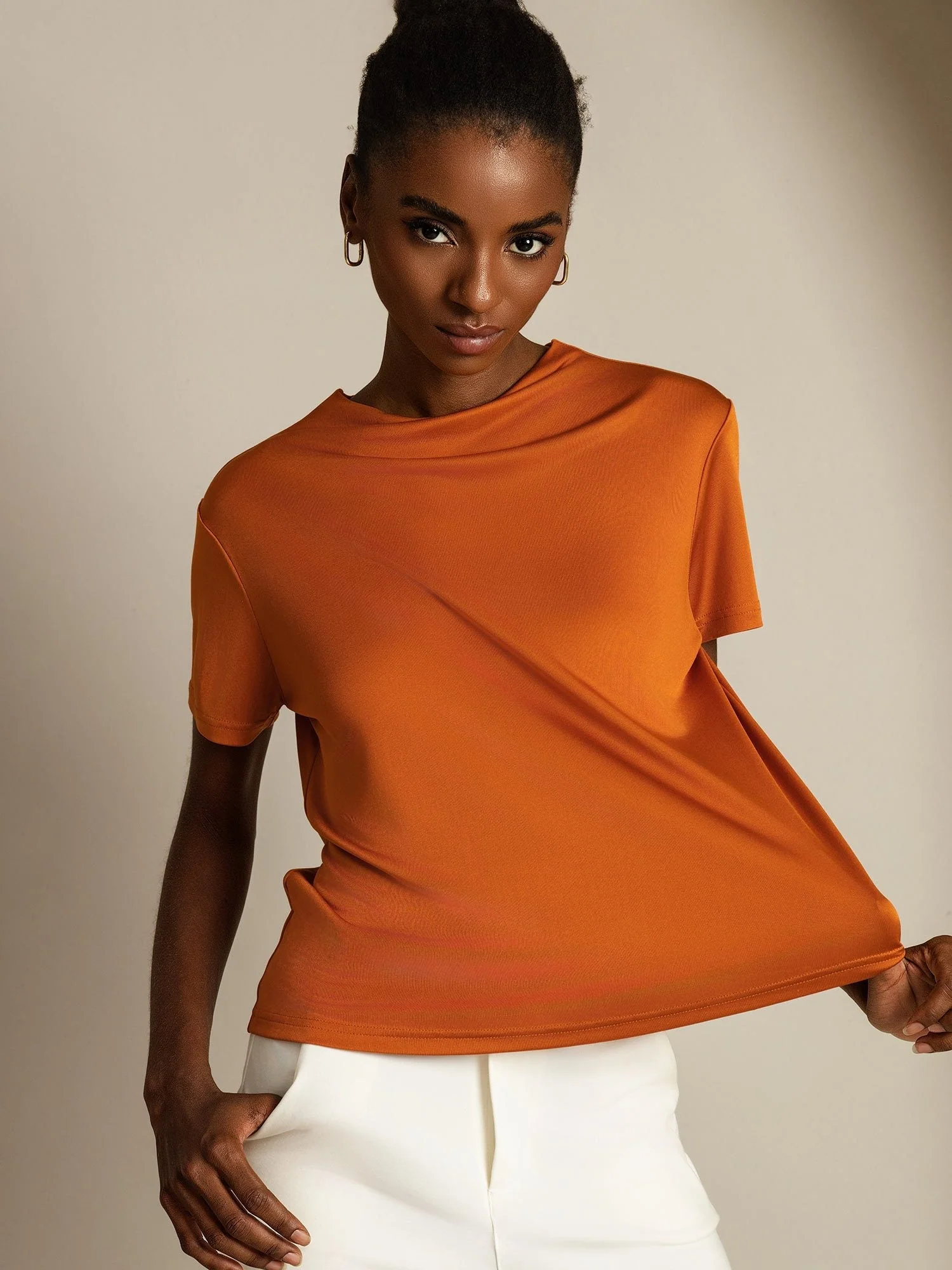 Pure Silk Short Sleeve Mock Women's T-Shirt - Image 10