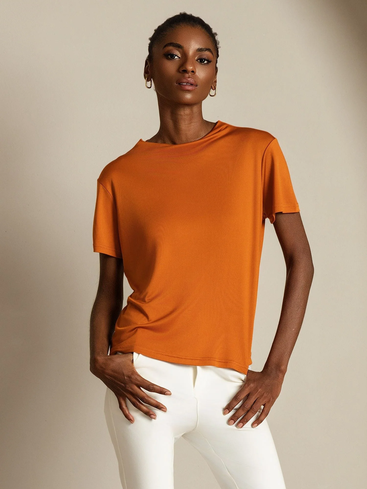 Pure Silk Short Sleeve Mock Women's T-Shirt - Image 14