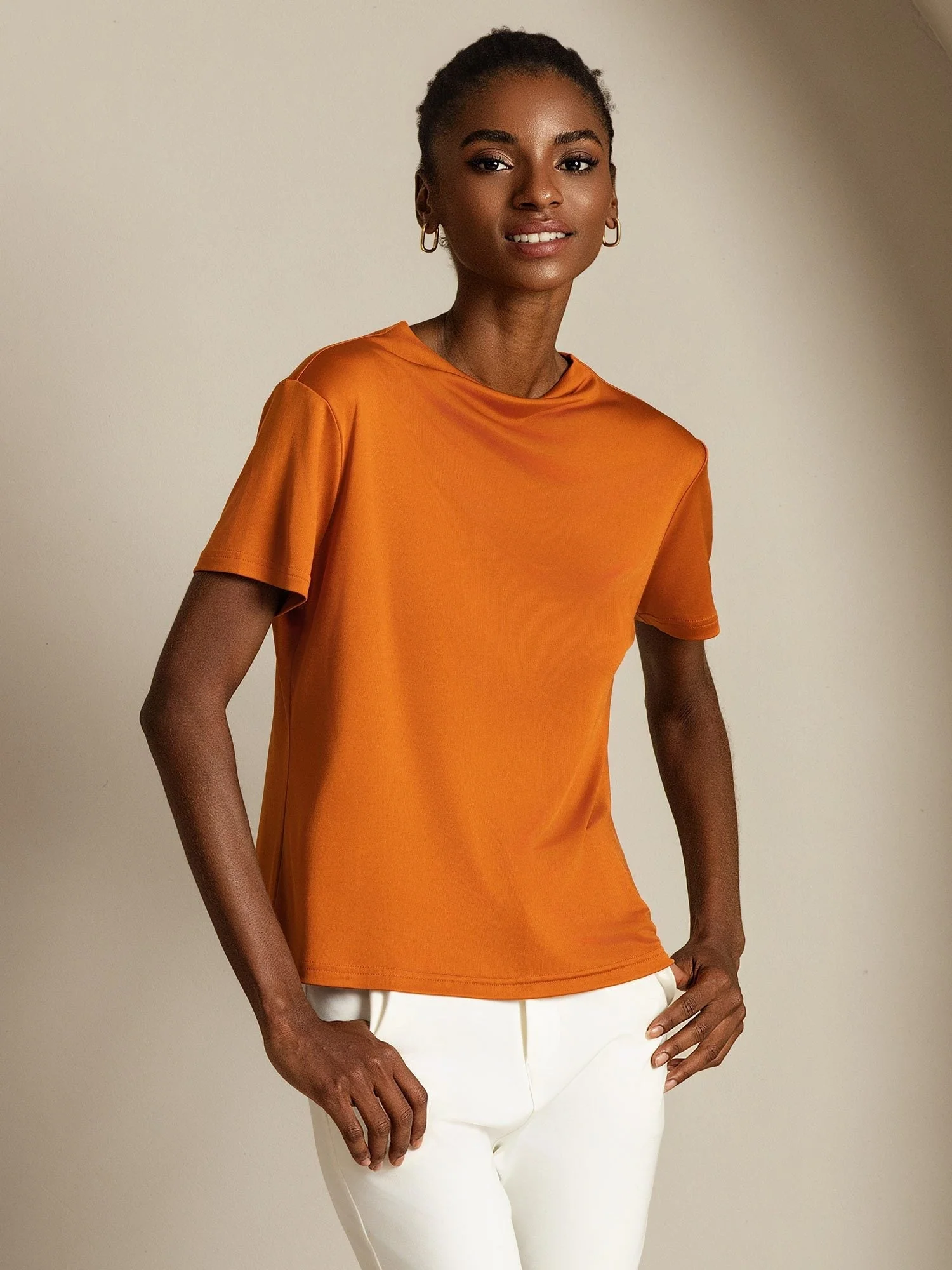 Pure Silk Short Sleeve Mock Women's T-Shirt - Image 15