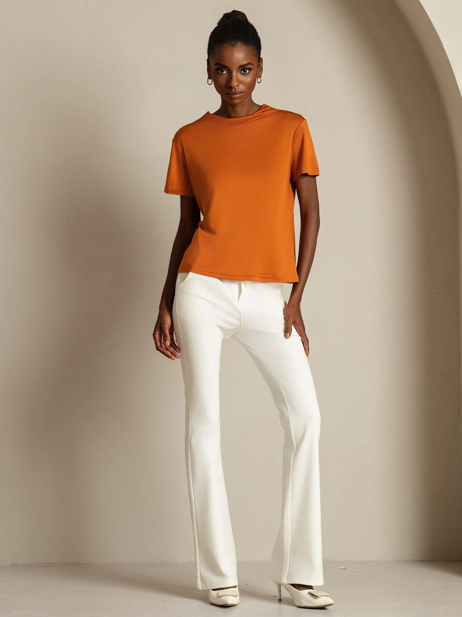 Pure Silk Short Sleeve Mock Women's T-Shirt - Image 16