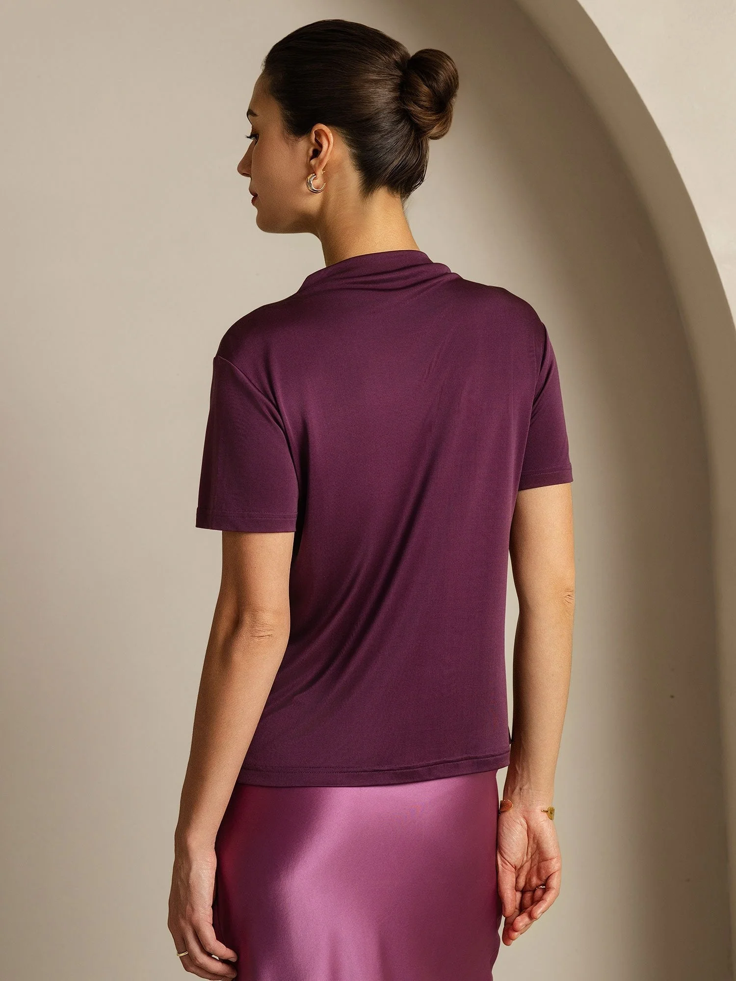 Pure Silk Short Sleeve Mock Women's T-Shirt - Image 18