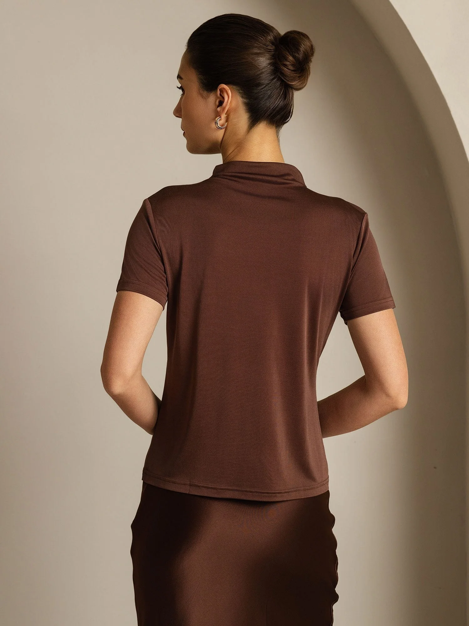 Pure Silk Short Sleeve Mock Women's T-Shirt - Image 2