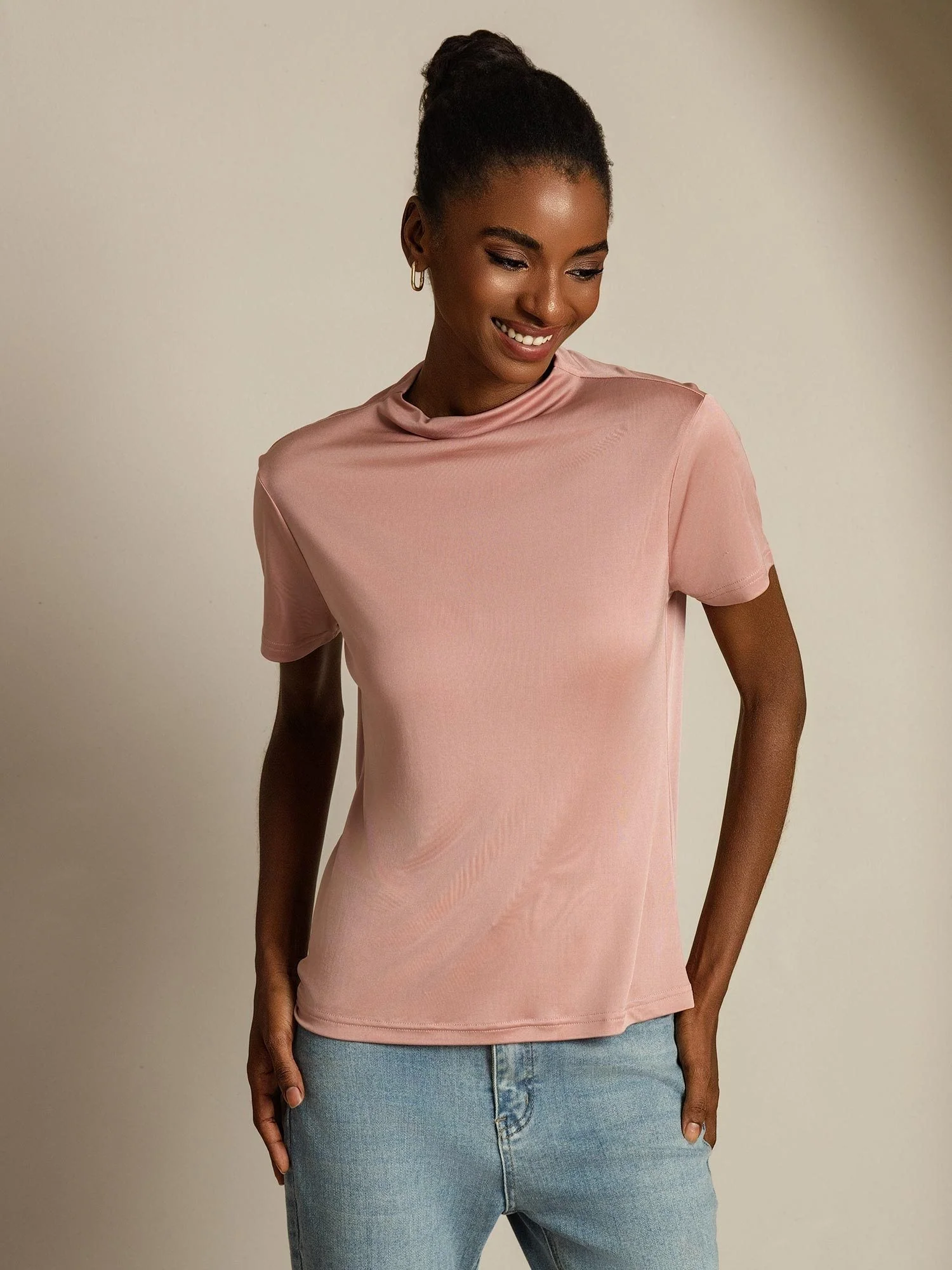 Pure Silk Short Sleeve Mock Women's T-Shirt - Image 27