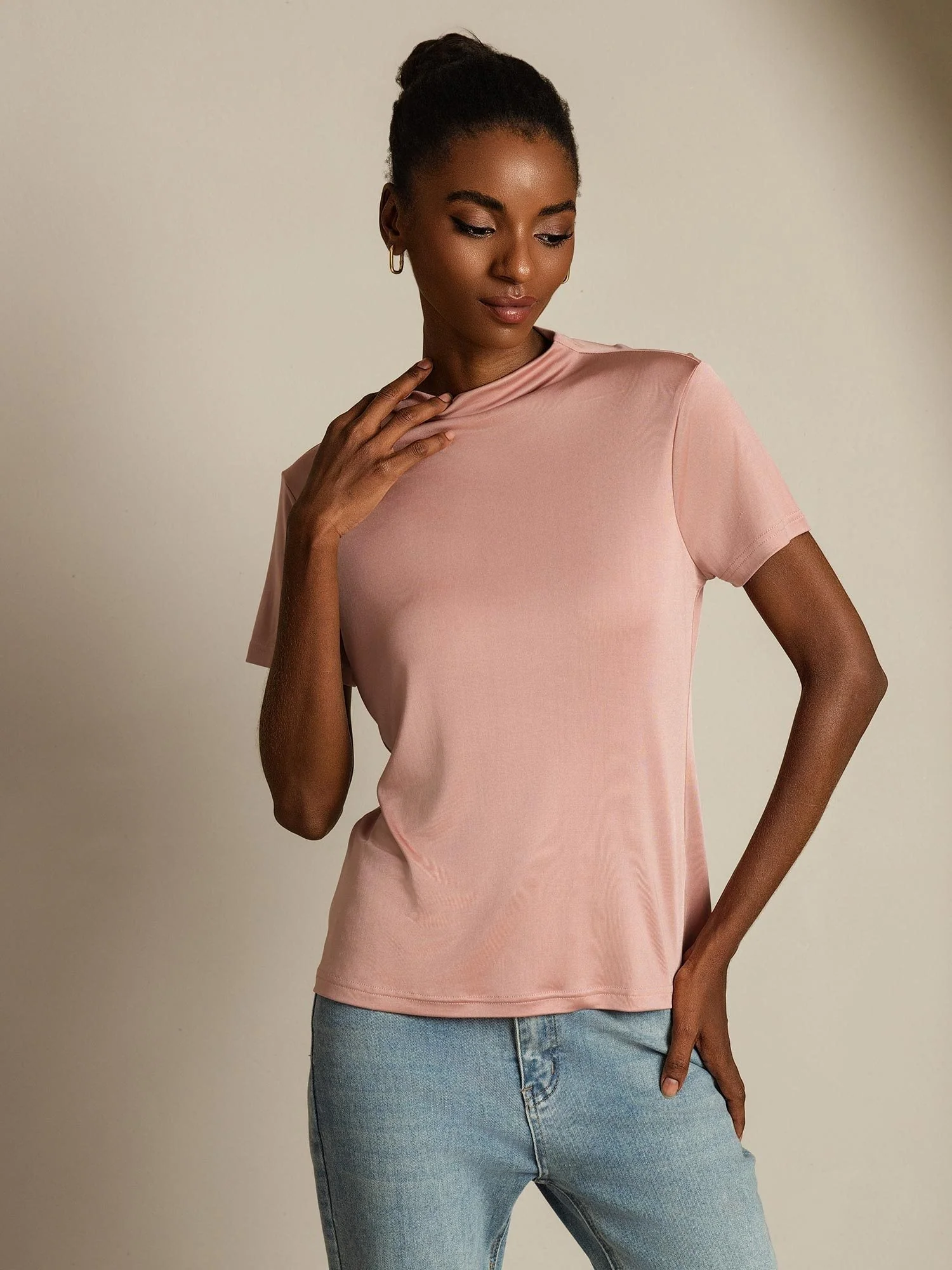 Pure Silk Short Sleeve Mock Women's T-Shirt - Image 29