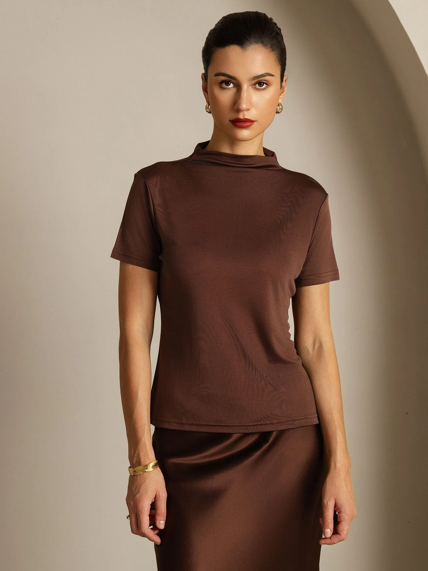 Pure Silk Short Sleeve Mock Women's T-Shirt - Image 3