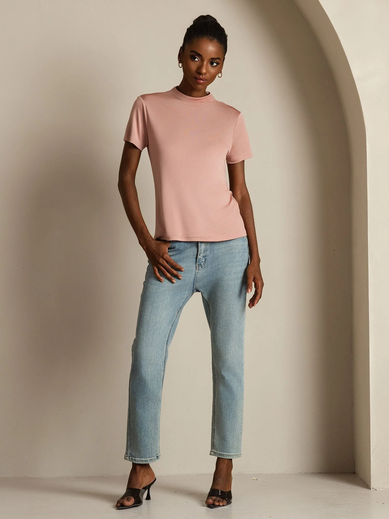 Pure Silk Short Sleeve Mock Women's T-Shirt - Image 31