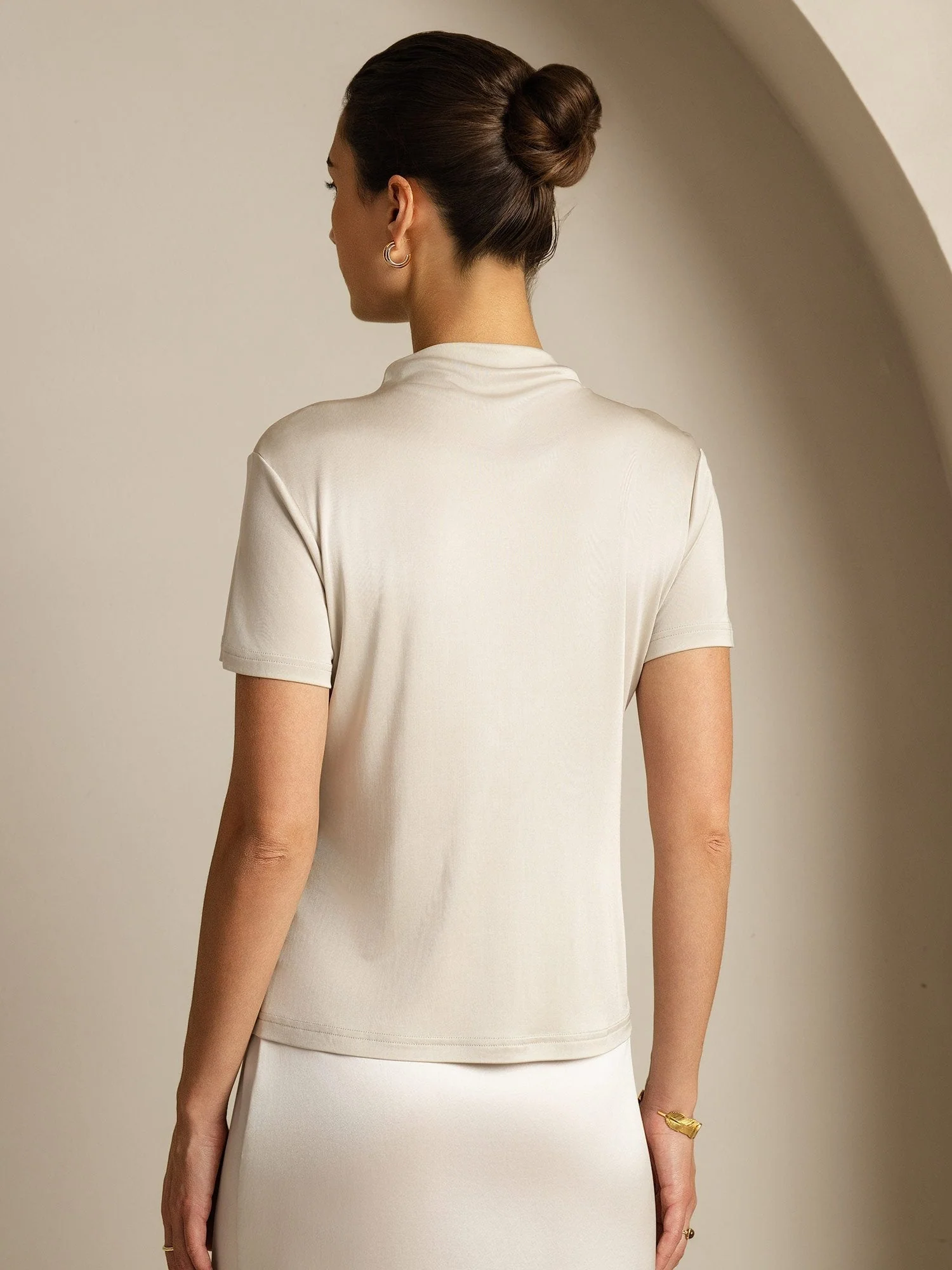 Pure Silk Short Sleeve Mock Women's T-Shirt - Image 42