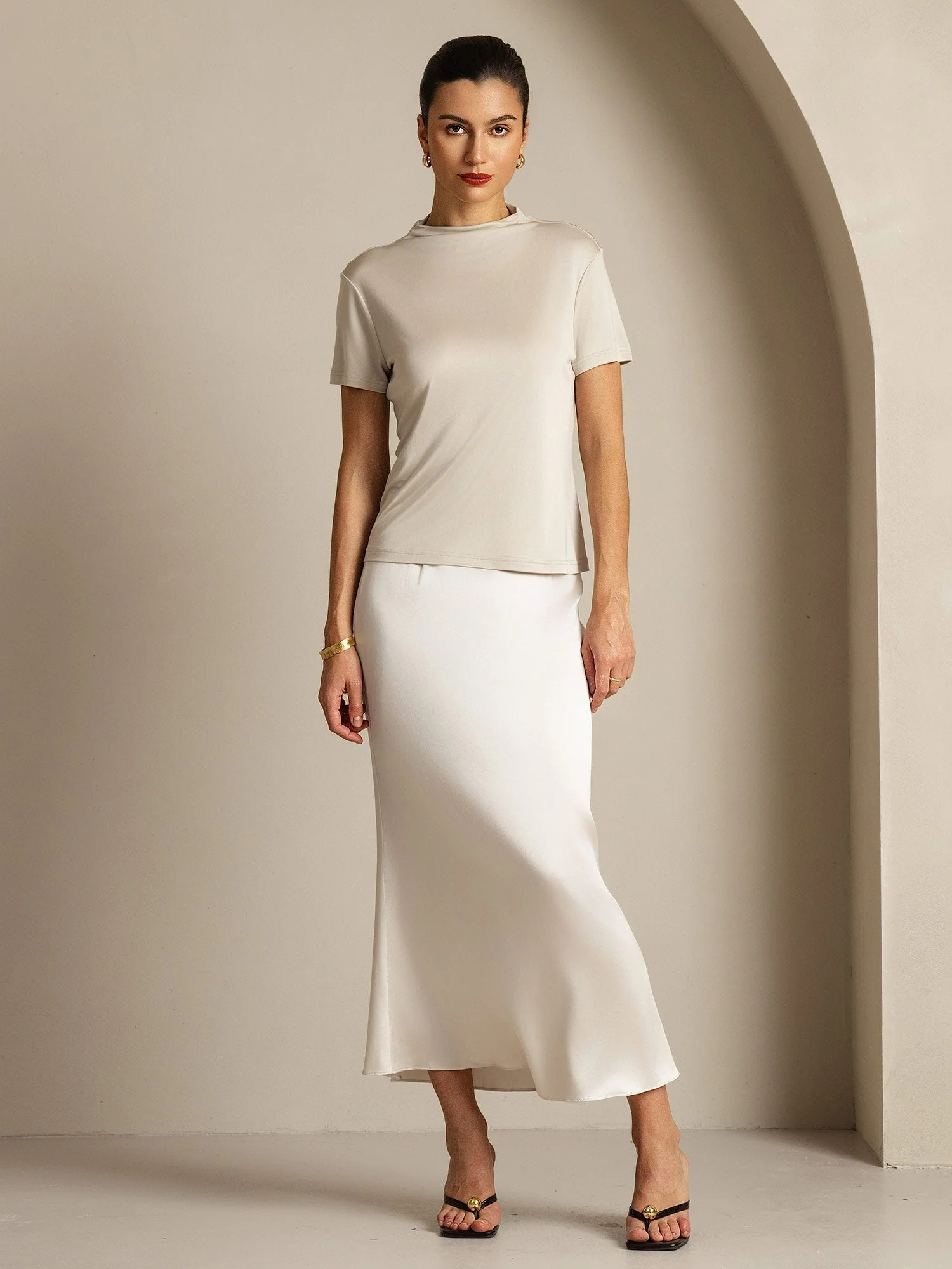 Pure Silk Short Sleeve Mock Women's T-Shirt - Image 48