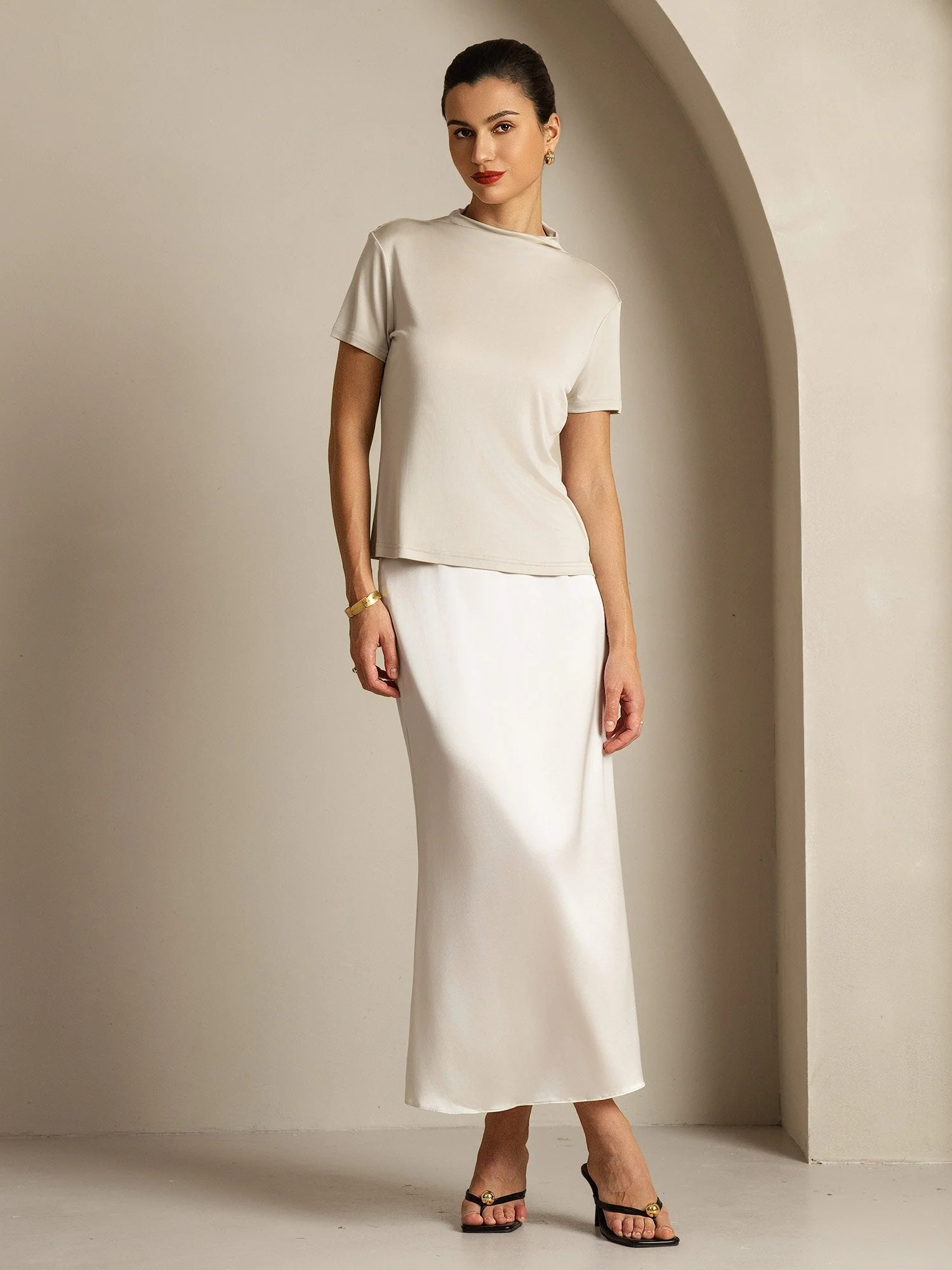 Pure Silk Short Sleeve Mock Women's T-Shirt - Image 49