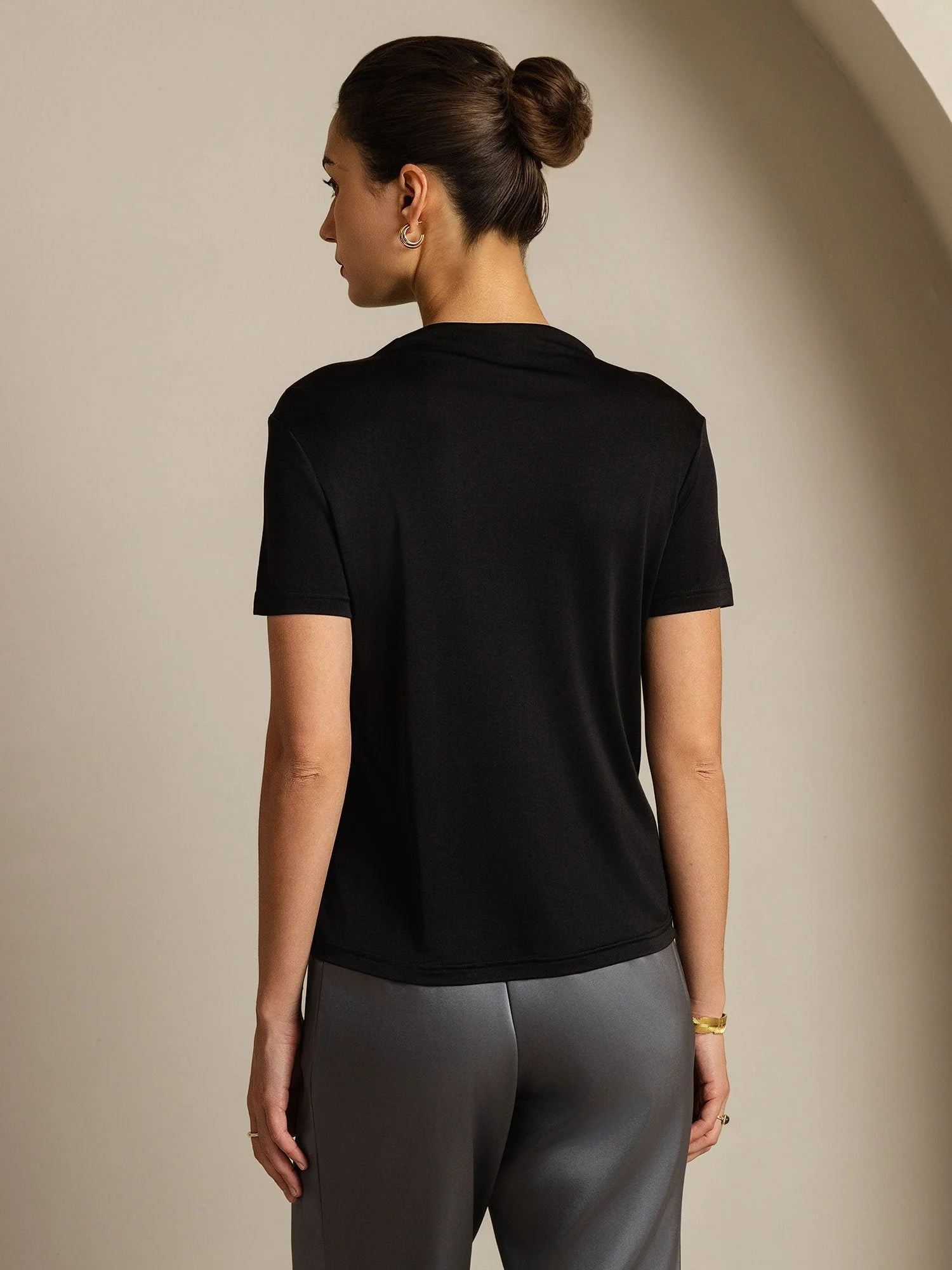 Pure Silk Short Sleeve Mock Women's T-Shirt - Image 51