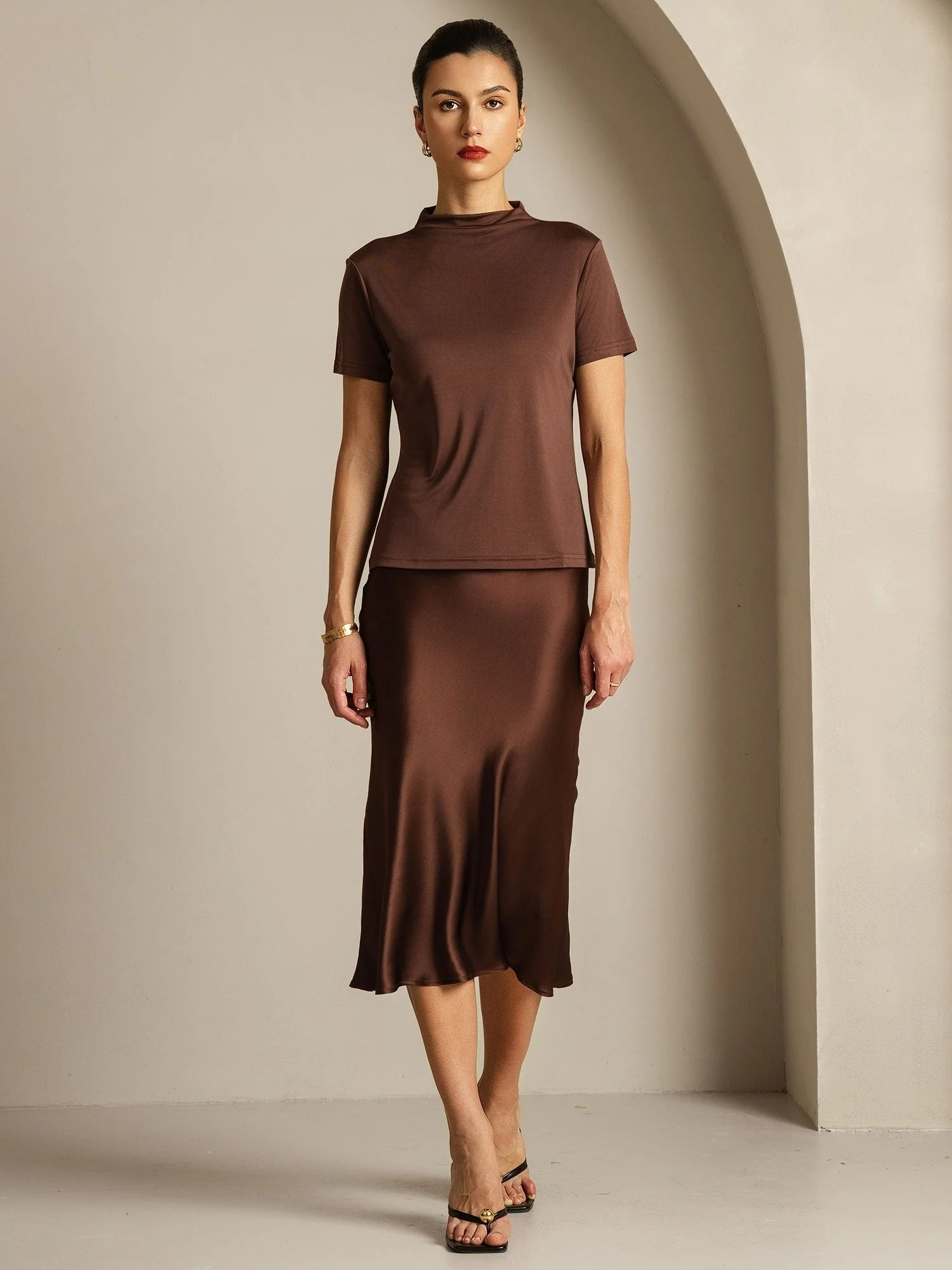 Pure Silk Short Sleeve Mock Women's T-Shirt - Image 6