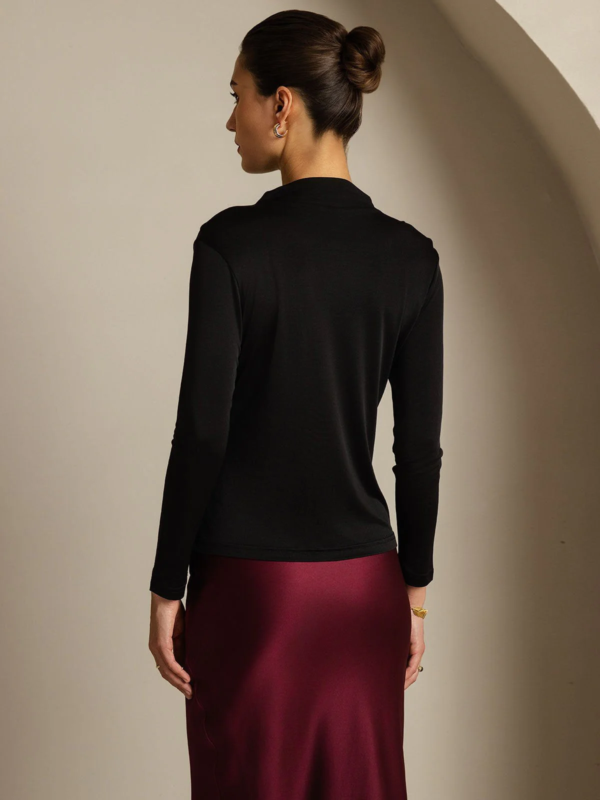Women's Pure Silk Long Sleeve Mock Top - Image 11