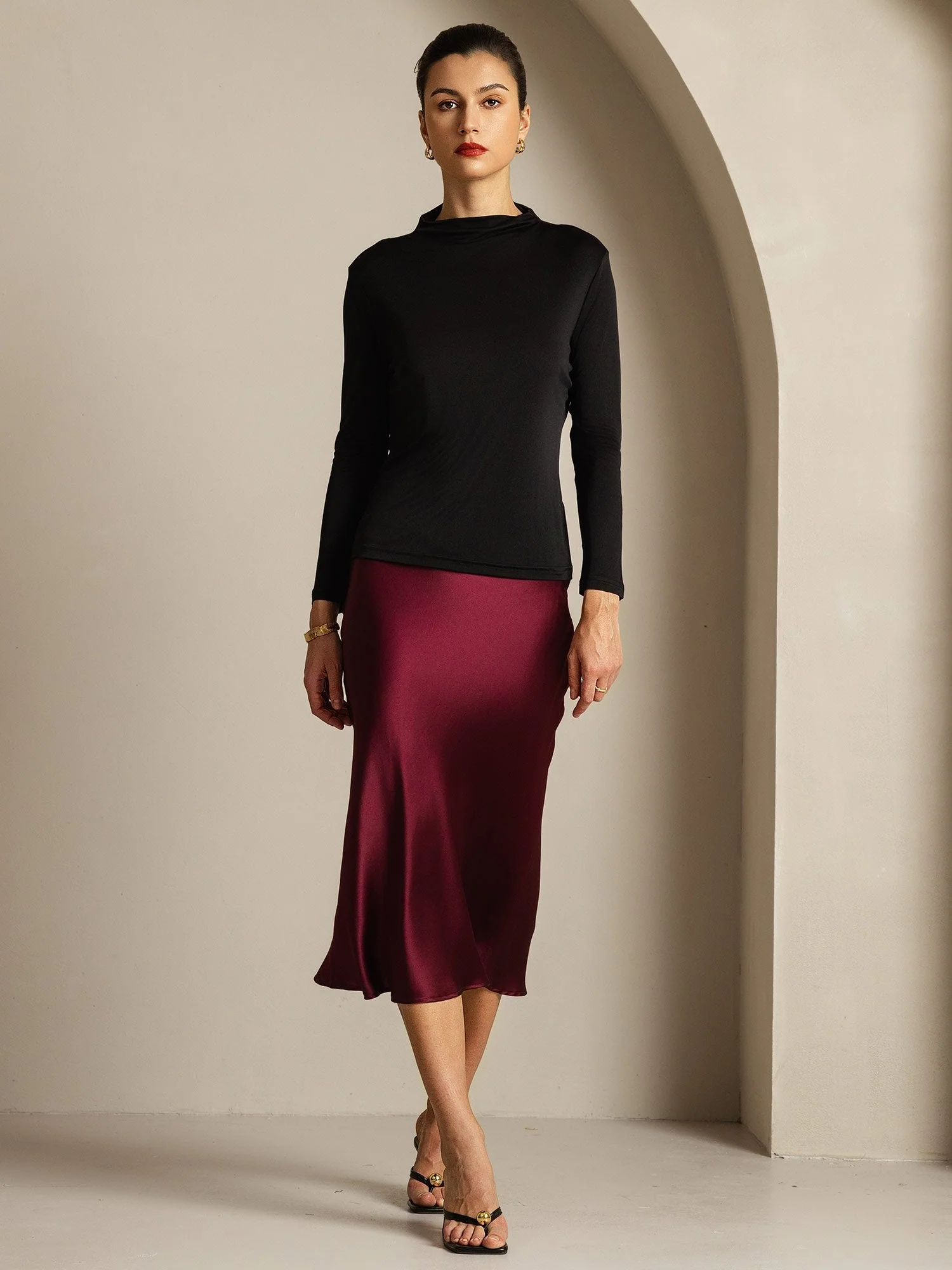 Women's Pure Silk Long Sleeve Mock Top - Image 14