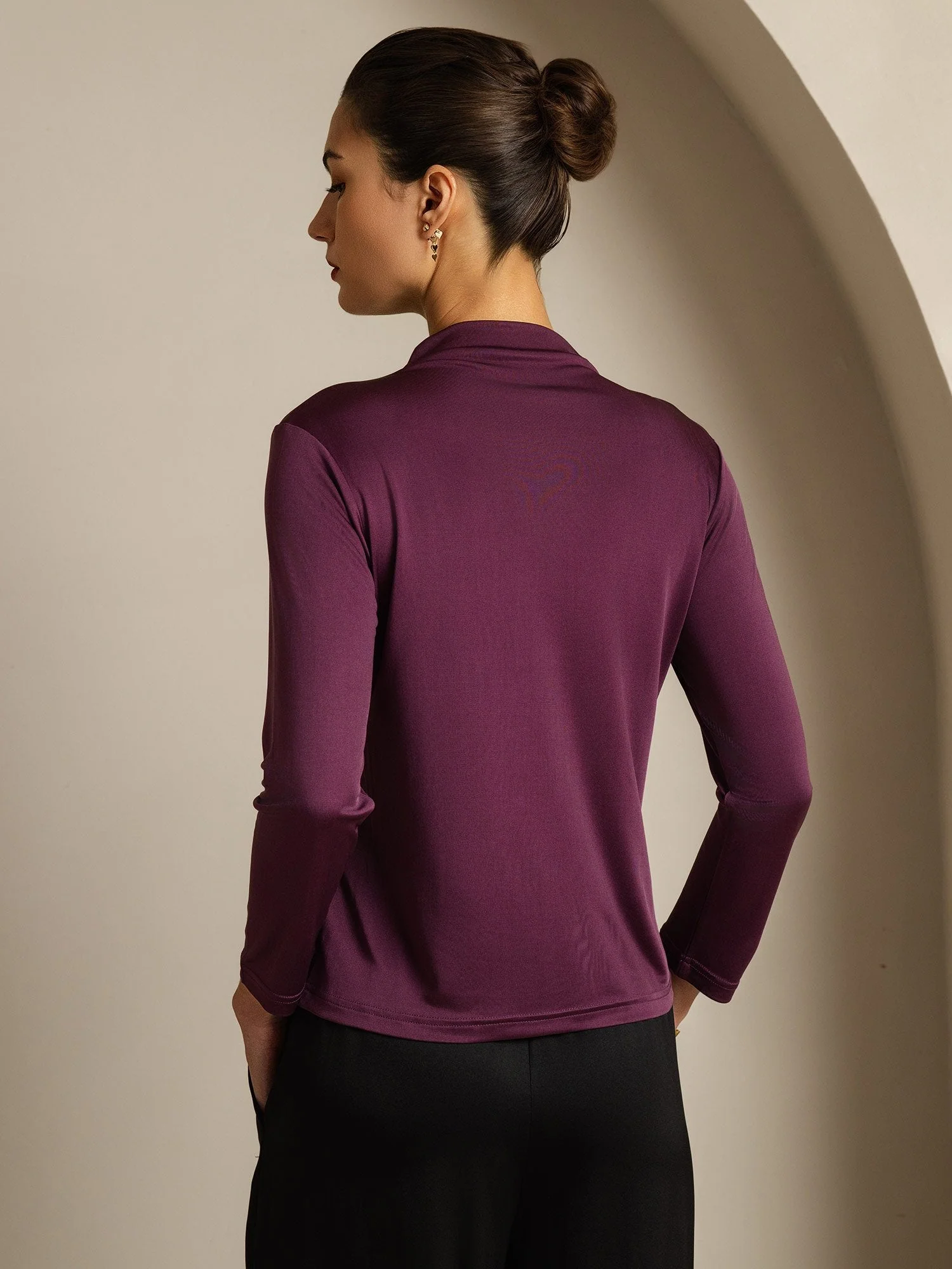 Women's Pure Silk Long Sleeve Mock Top - Image 2