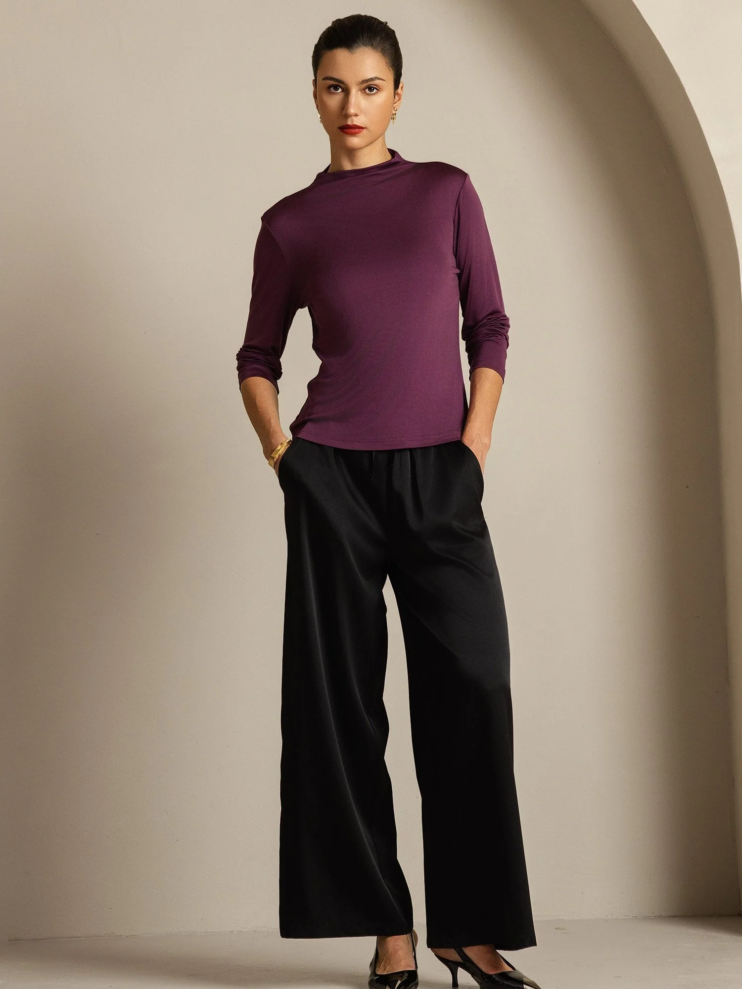 Women's Pure Silk Long Sleeve Mock Top - Image 5