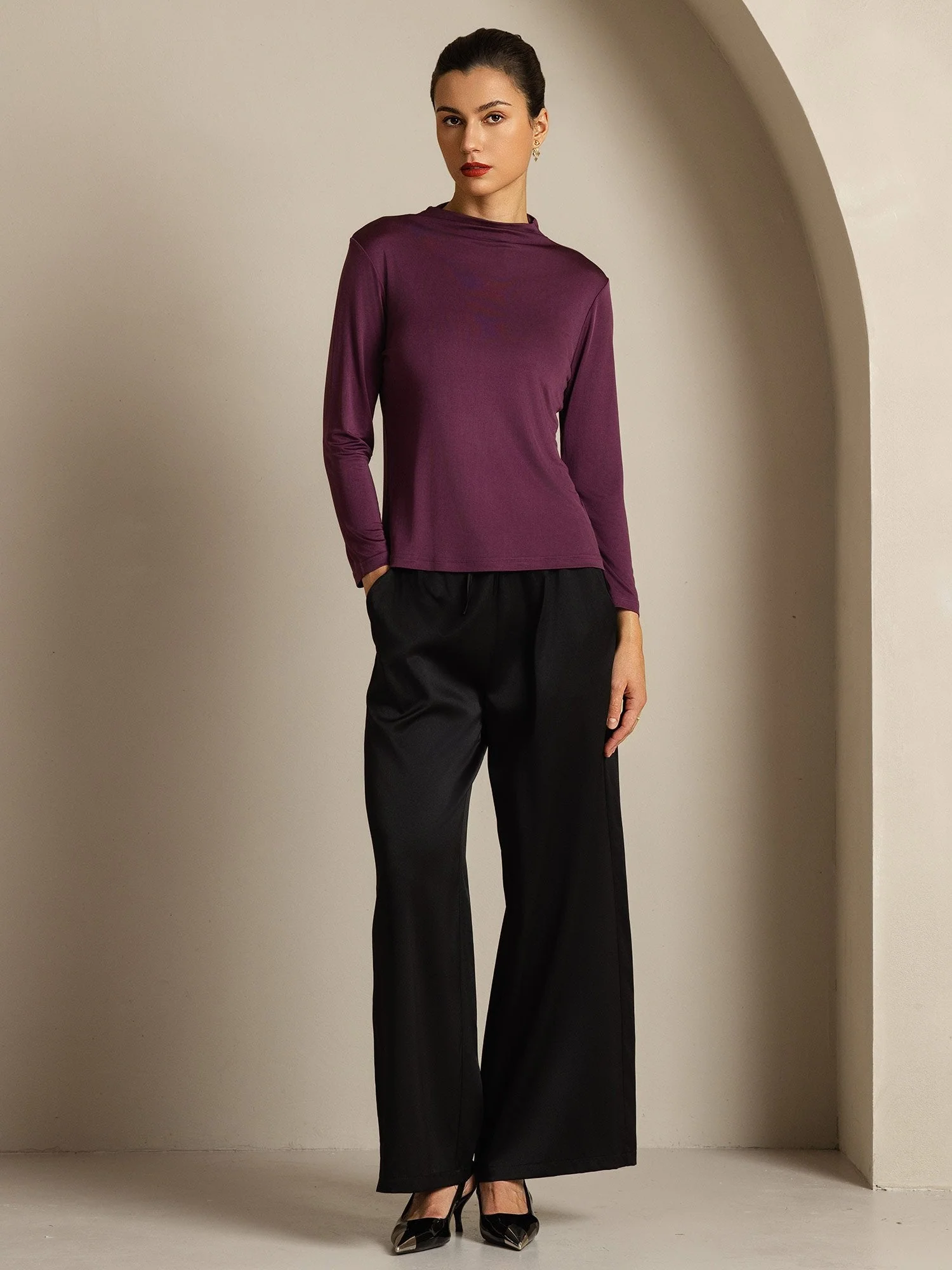 Women's Pure Silk Long Sleeve Mock Top - Image 8