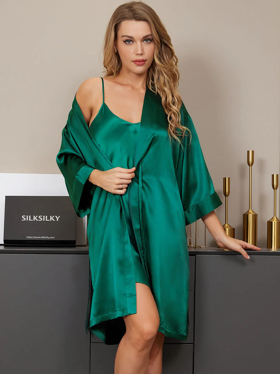 Pure Silk Kimono Dressing Gown & V‑Neck Nightdress Set - Image 21