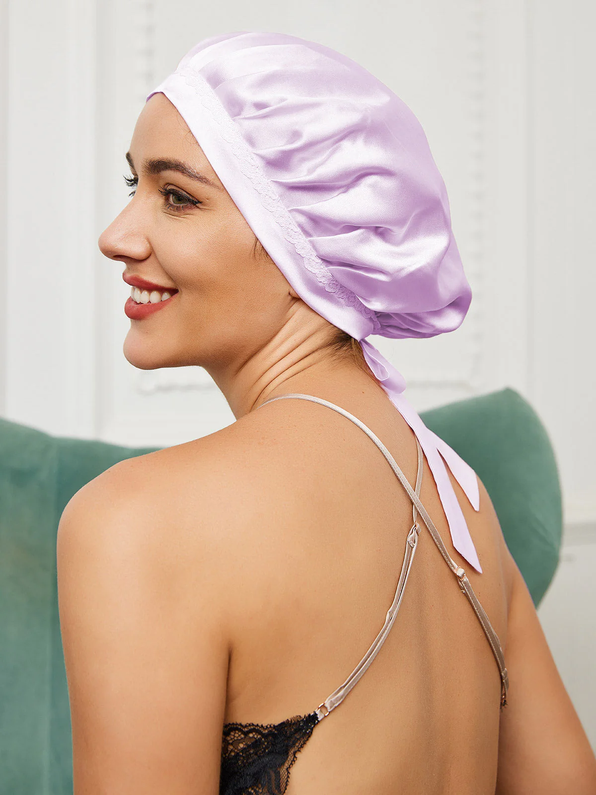 Pure Silk Lace Bonnet with Ribbons - Image 16