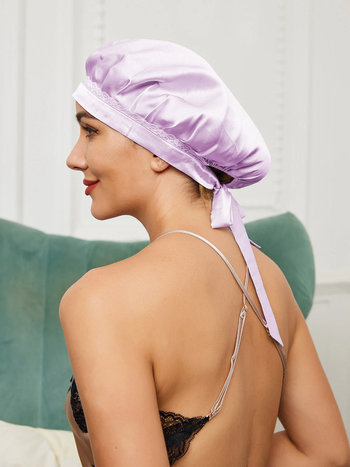 Pure Silk Lace Bonnet with Ribbons - Image 17
