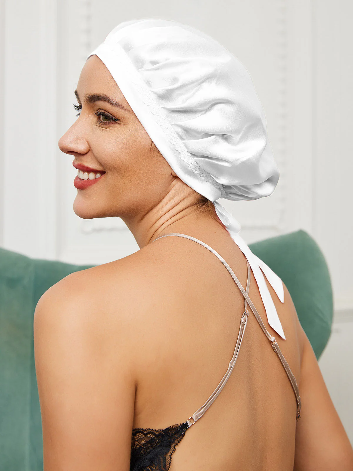 Pure Silk Lace Bonnet with Ribbons - Image 20