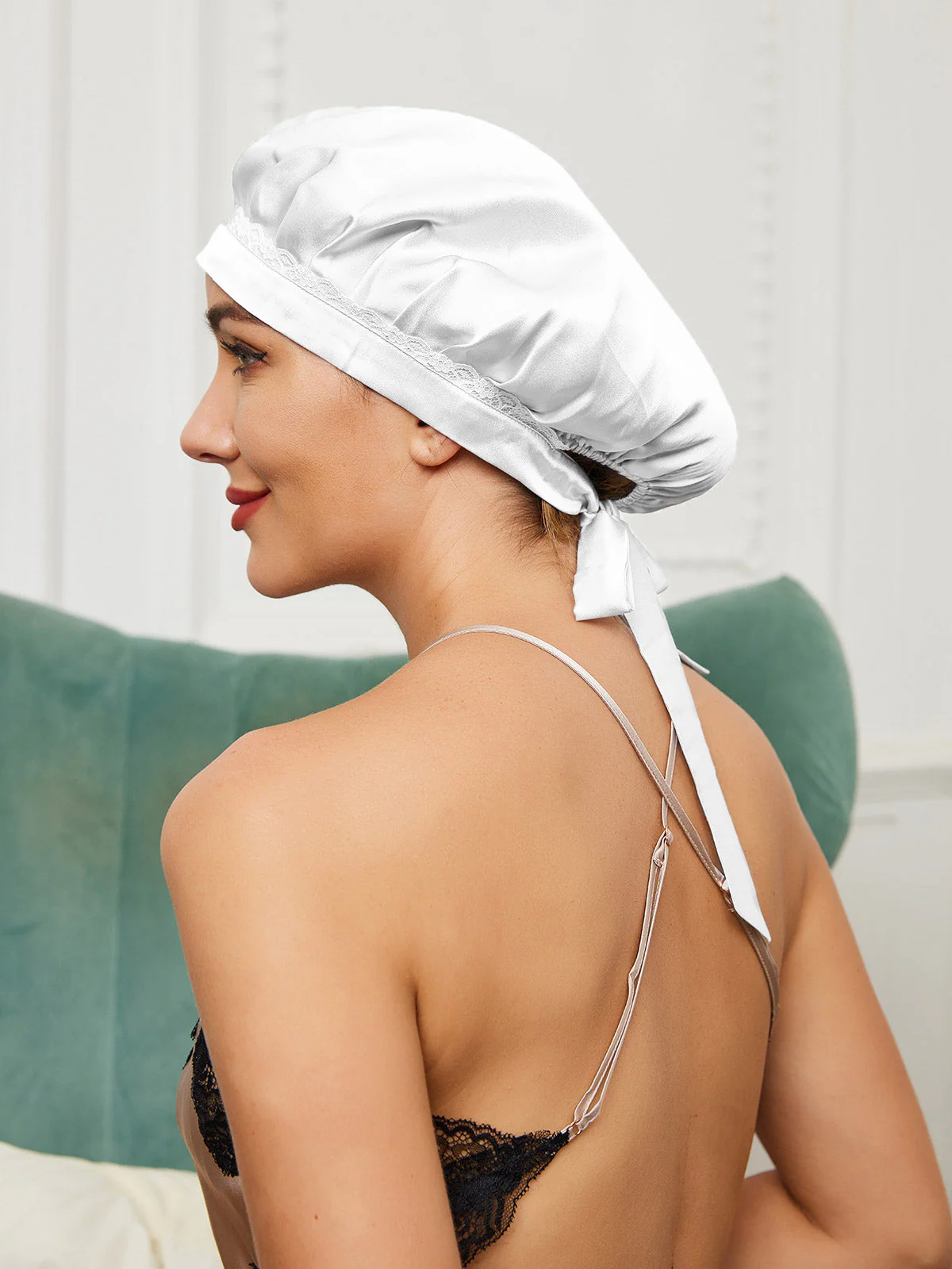 Pure Silk Lace Bonnet with Ribbons - Image 22