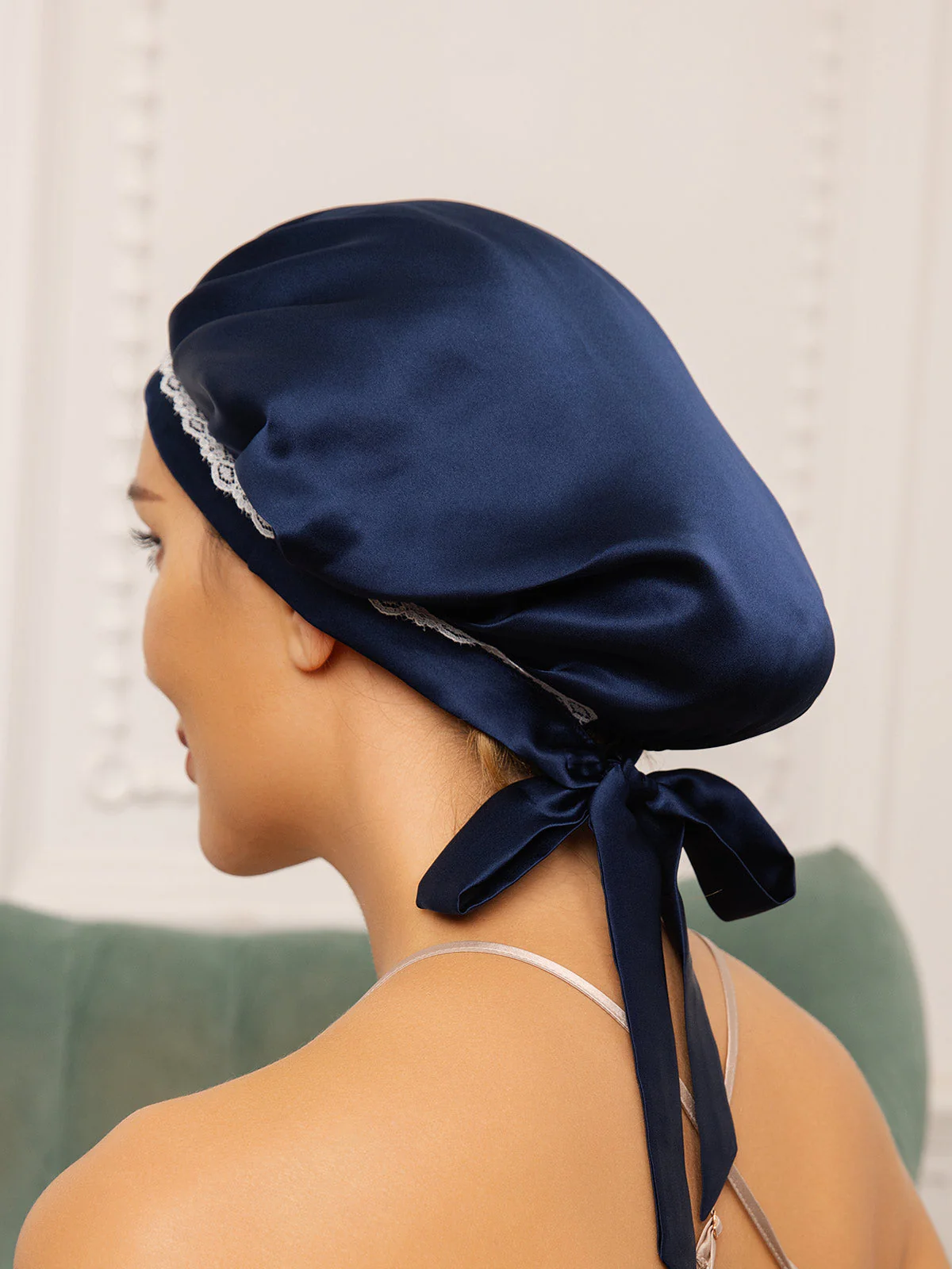 Pure Silk Lace Bonnet with Ribbons - Image 6