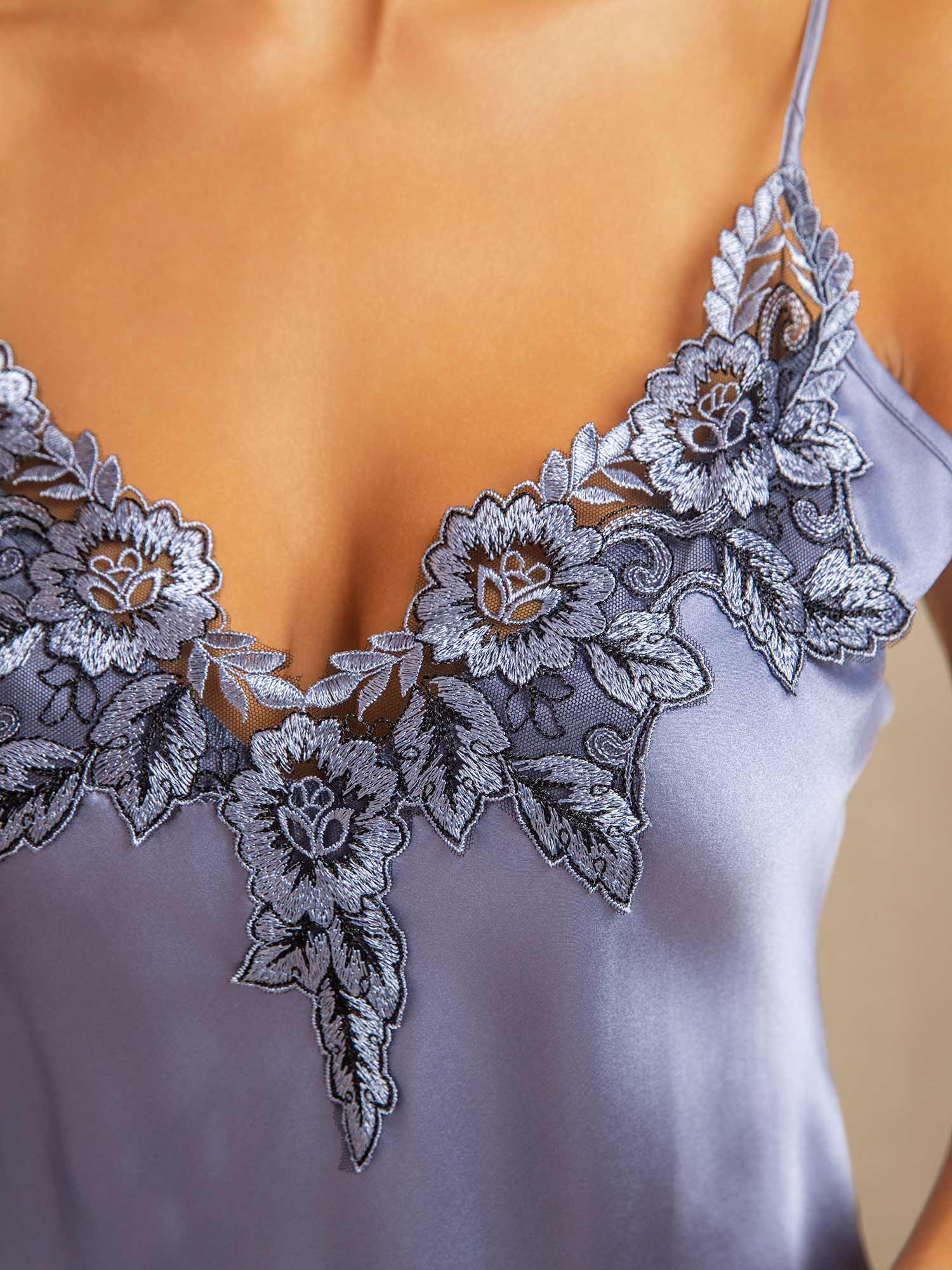 Pure Silk Spaghetti Strap Mini Nightdress with Lace Design - Image 4