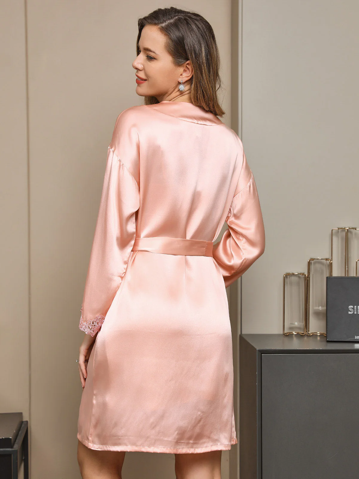 Pure Silk Lace Short Nightdress&Dressing gowns with Split Design - Image 10