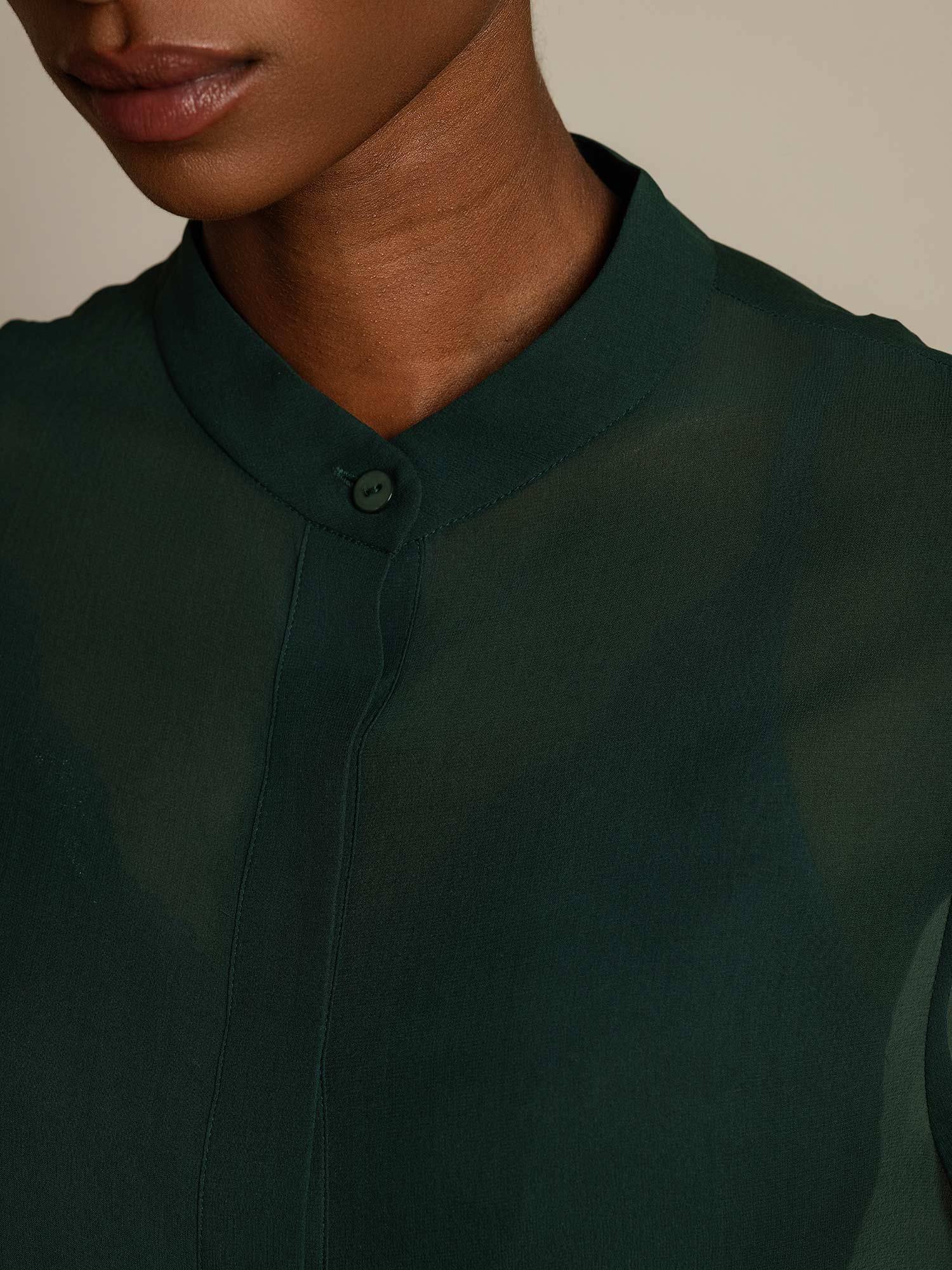 Pure Silk Long Sleeve Split Sheer Blouse - Image 13