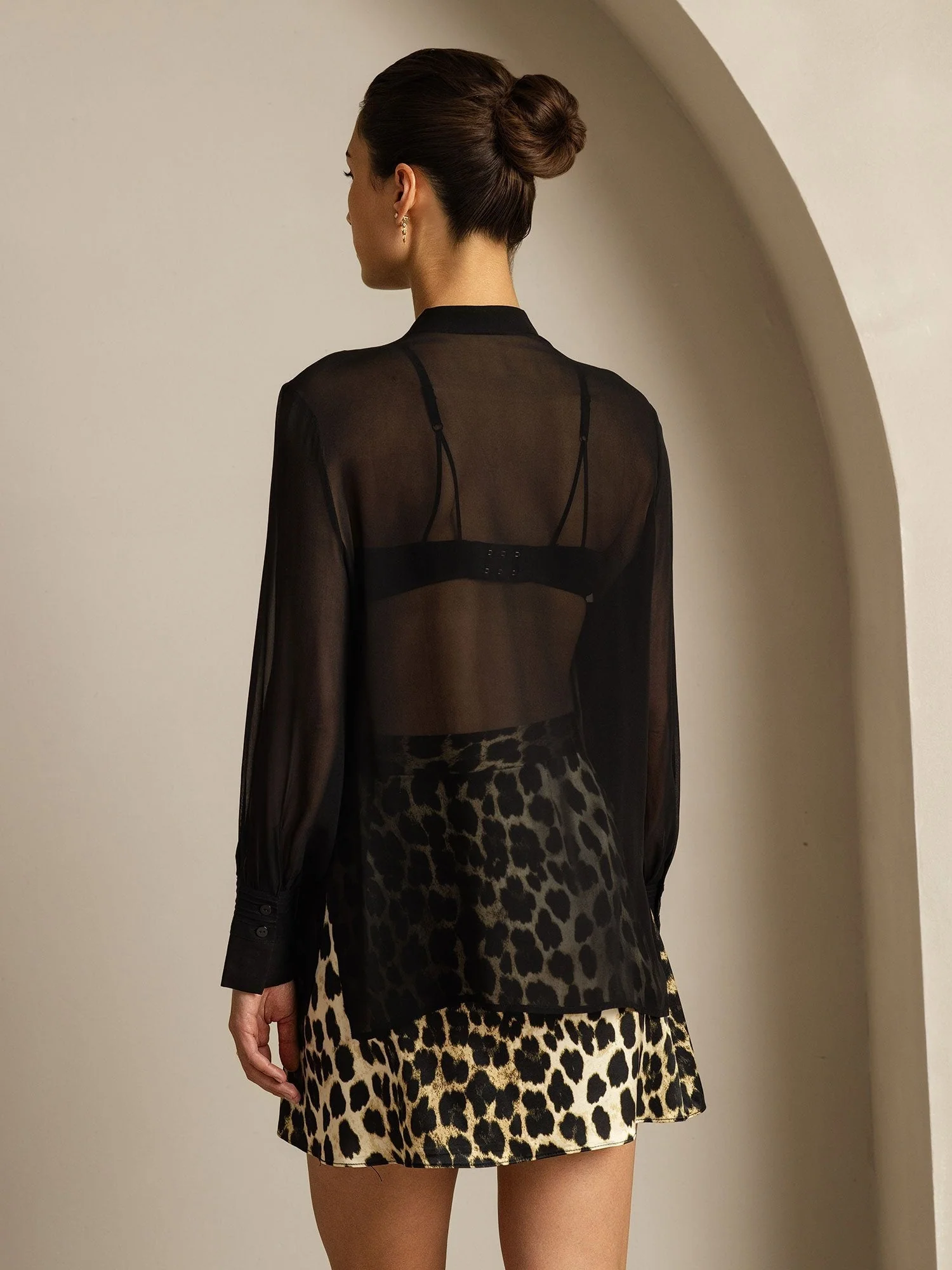 Pure Silk Long Sleeve Split Sheer Blouse - Image 2
