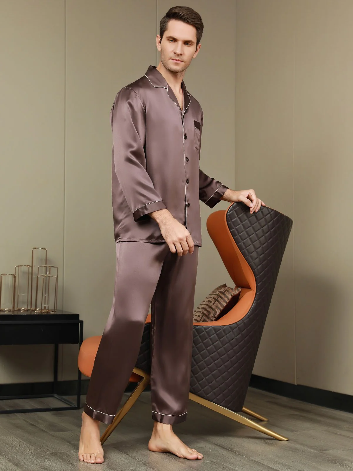 Pure Silk Long Sleeve Men's Pyjamas Set - Image 14