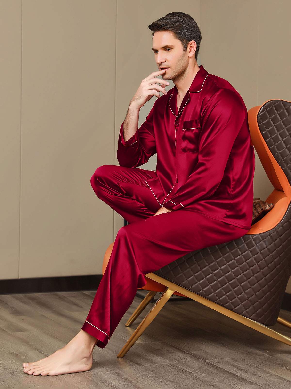 Pure Silk Long Sleeve Men's Pyjamas Set - Image 21