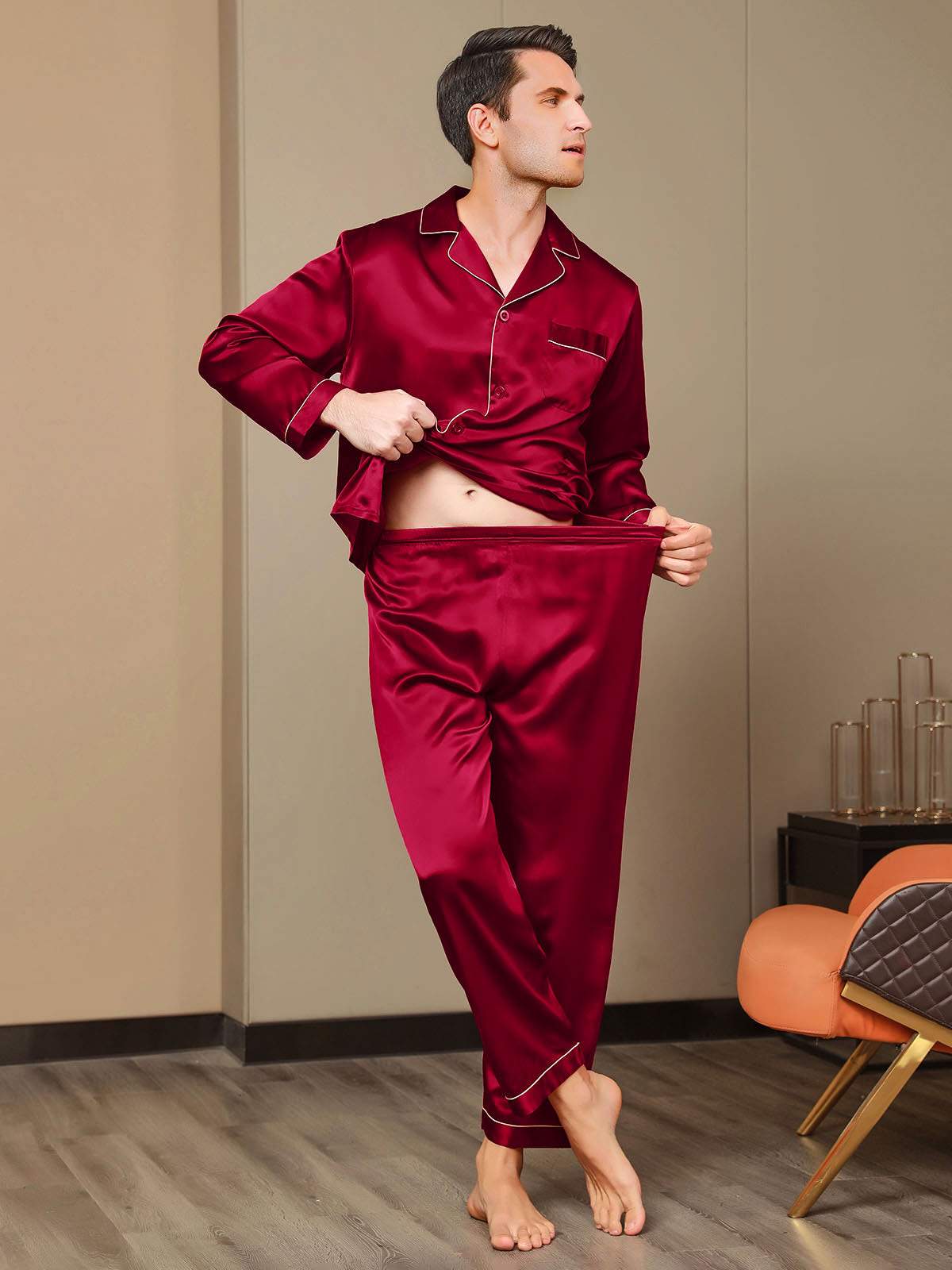 Pure Silk Long Sleeve Men's Pyjamas Set - Image 24