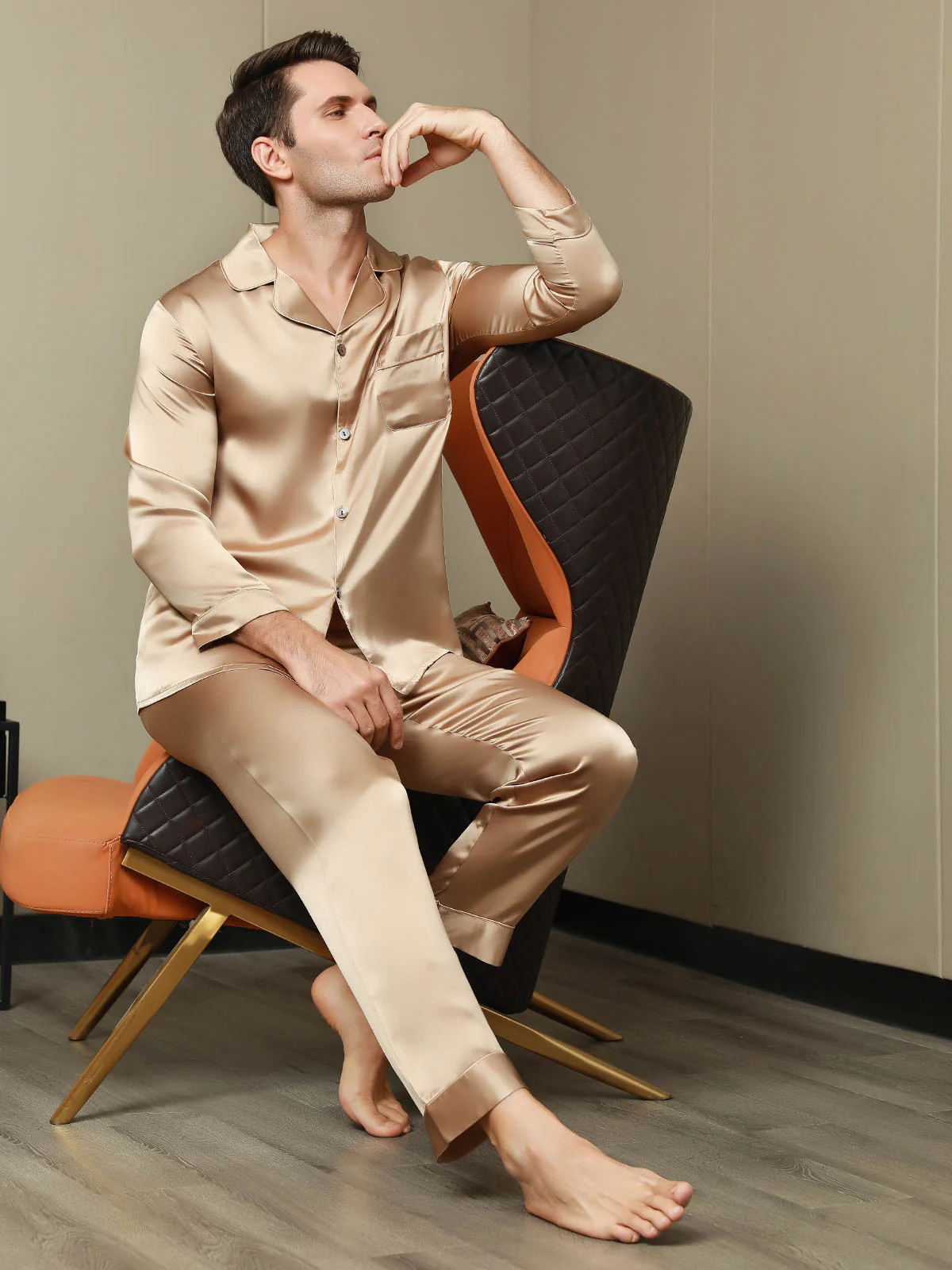 Men's Pure Silk Long Sleeve Notch Collar Pyjamas Set - Image 12