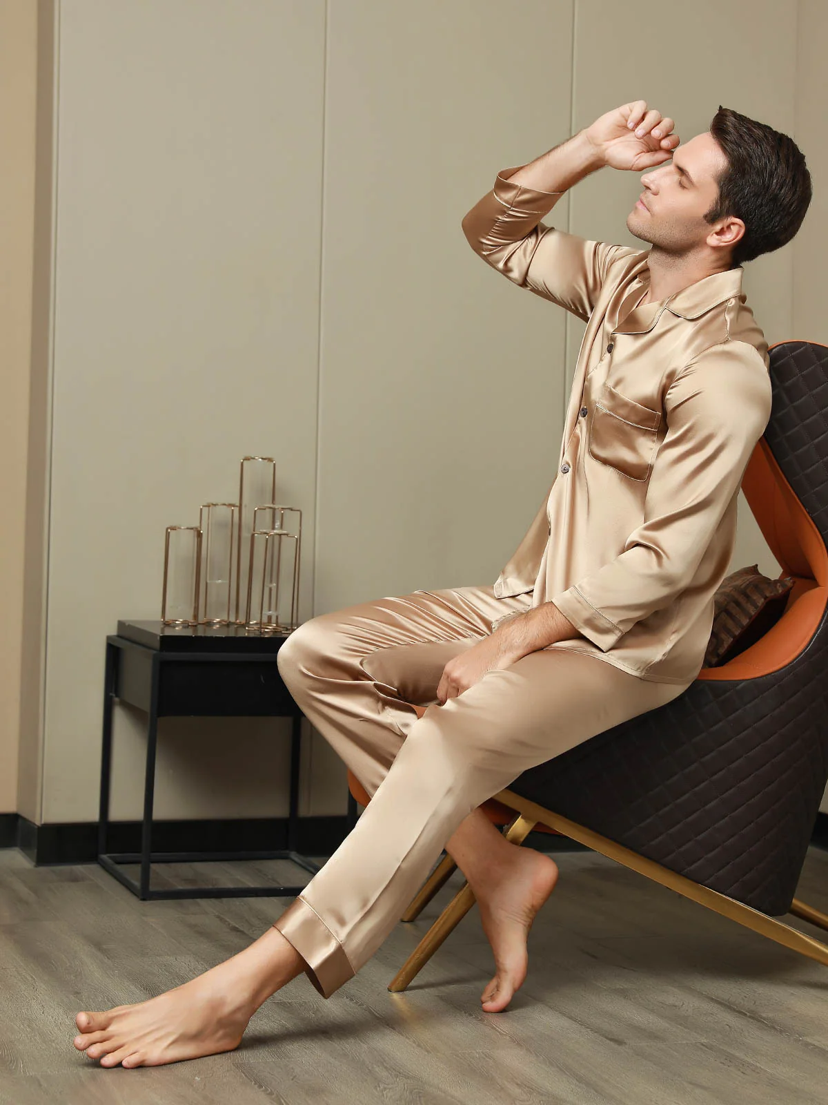 Men's Pure Silk Long Sleeve Notch Collar Pyjamas Set - Image 13