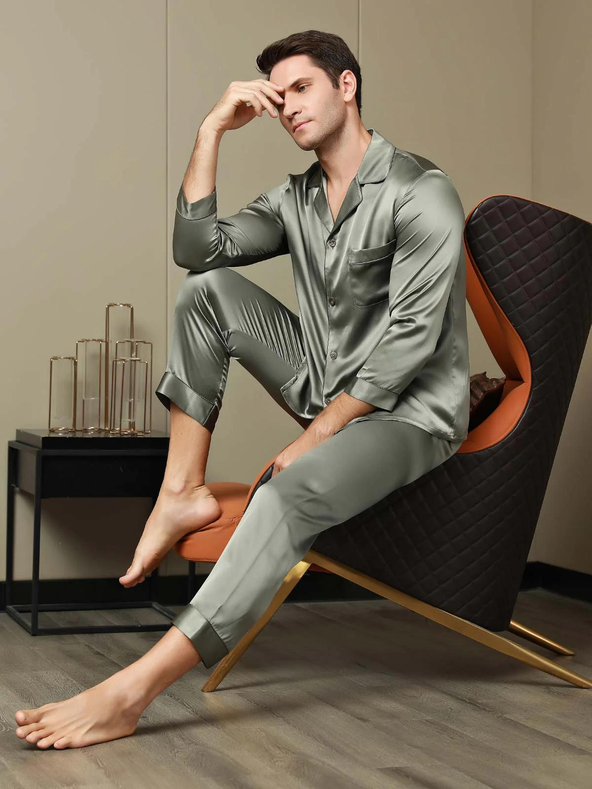 Men's Pure Silk Long Sleeve Notch Collar Pyjamas Set - Image 5